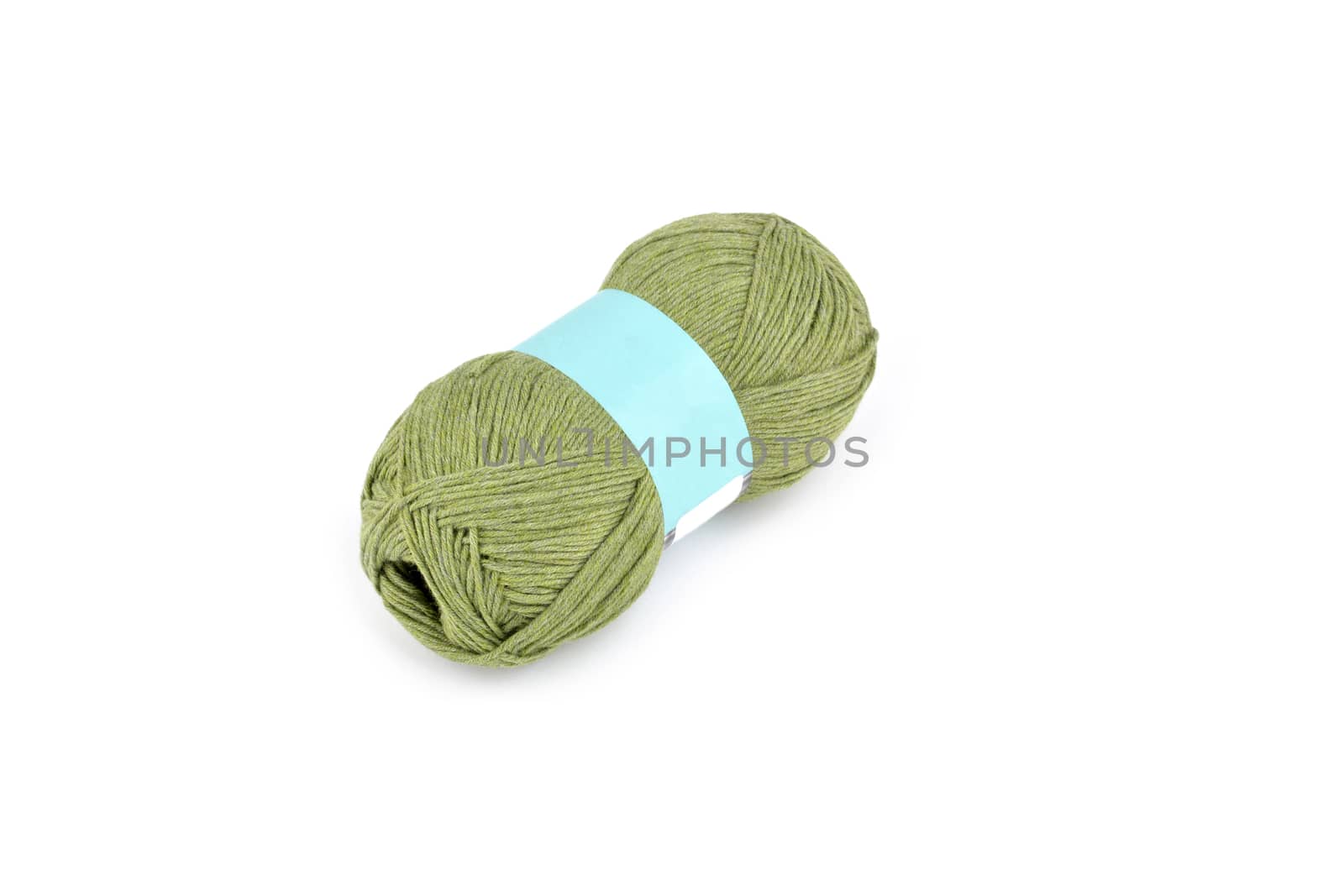Tangle of color yarn with blank label on white background skein. Knitting isolated on white. Use for store