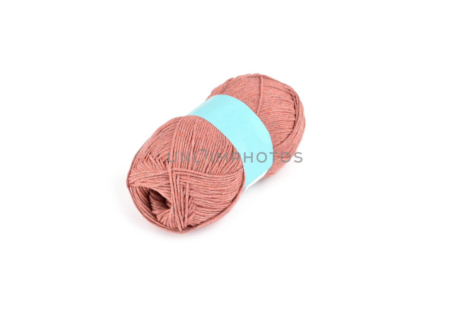 Tangle of color yarn with blank label on white background skein. Knitting isolated on white. Use for store