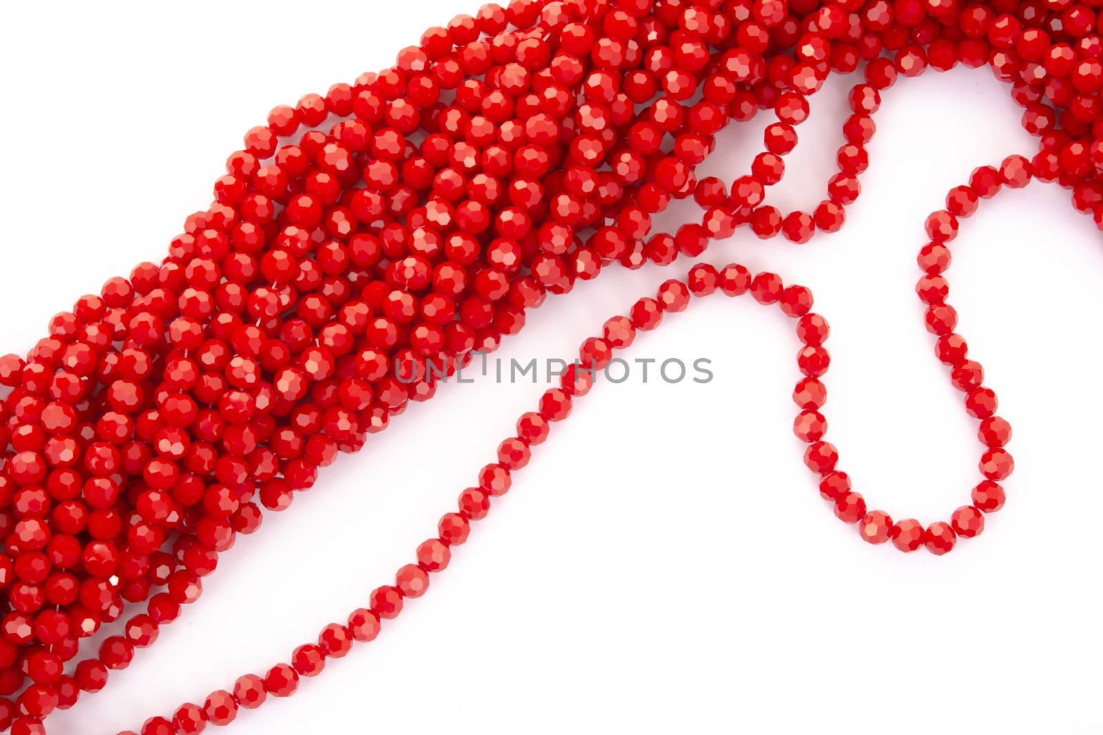 Beautiful Red Glass Sparkle Crystal Isoalted Beads on white background. Use for diy beaded jewelry
