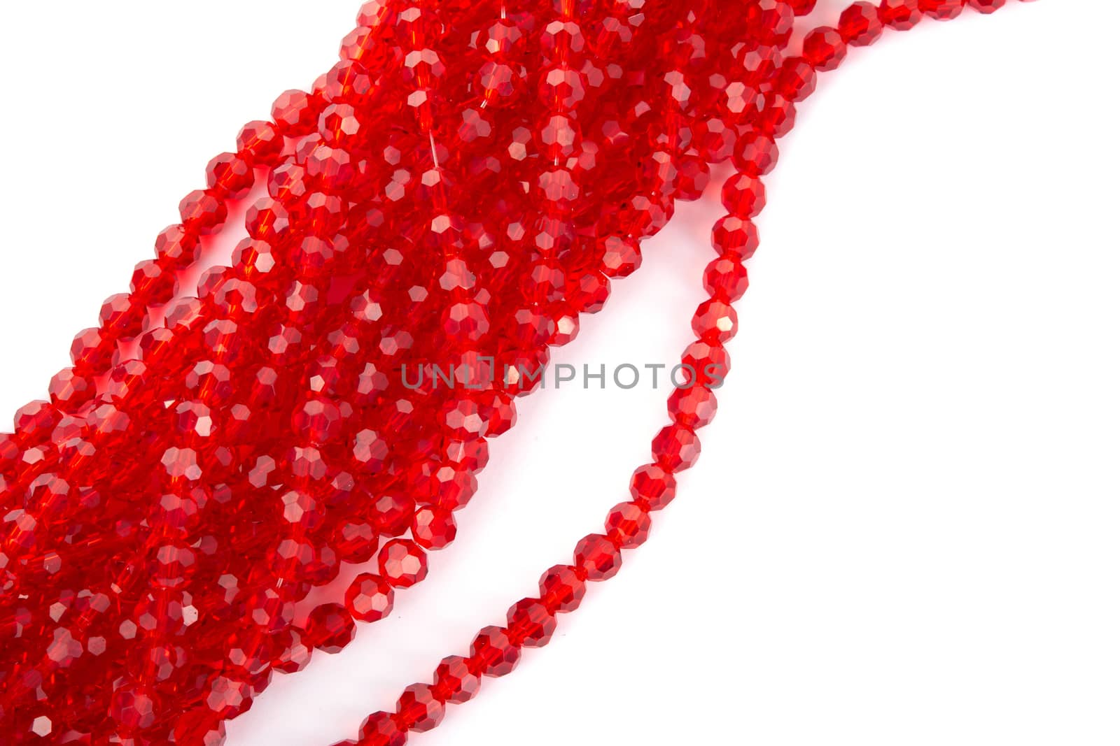 Beautiful Red Glass Sparkle Crystal Isoalted Beads on white background. Use for diy beaded jewelry