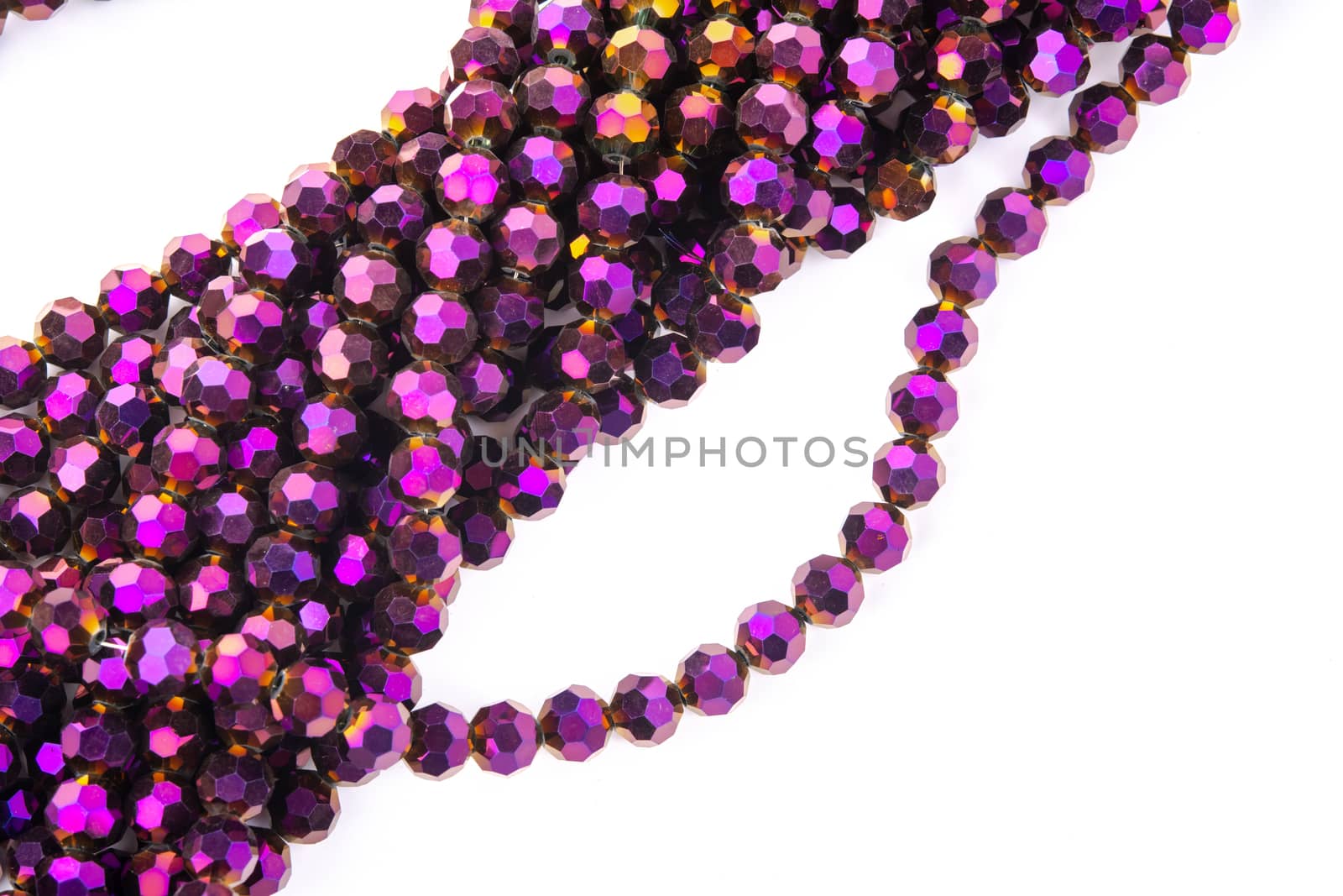 Beautiful Light purple Glass Sparkle Crystal Isoalted Beads on white background. Use for diy beaded jewelry