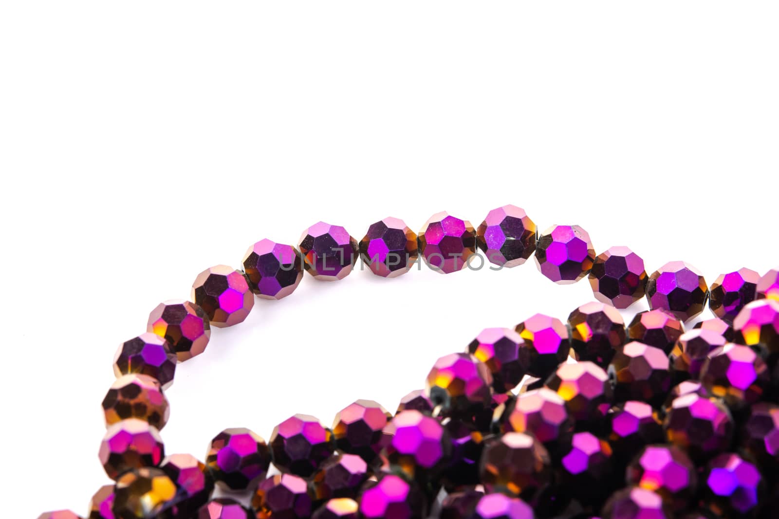 Beautiful Light purple Glass Sparkle Crystal Isoalted Beads on white background. Use for diy beaded jewelry