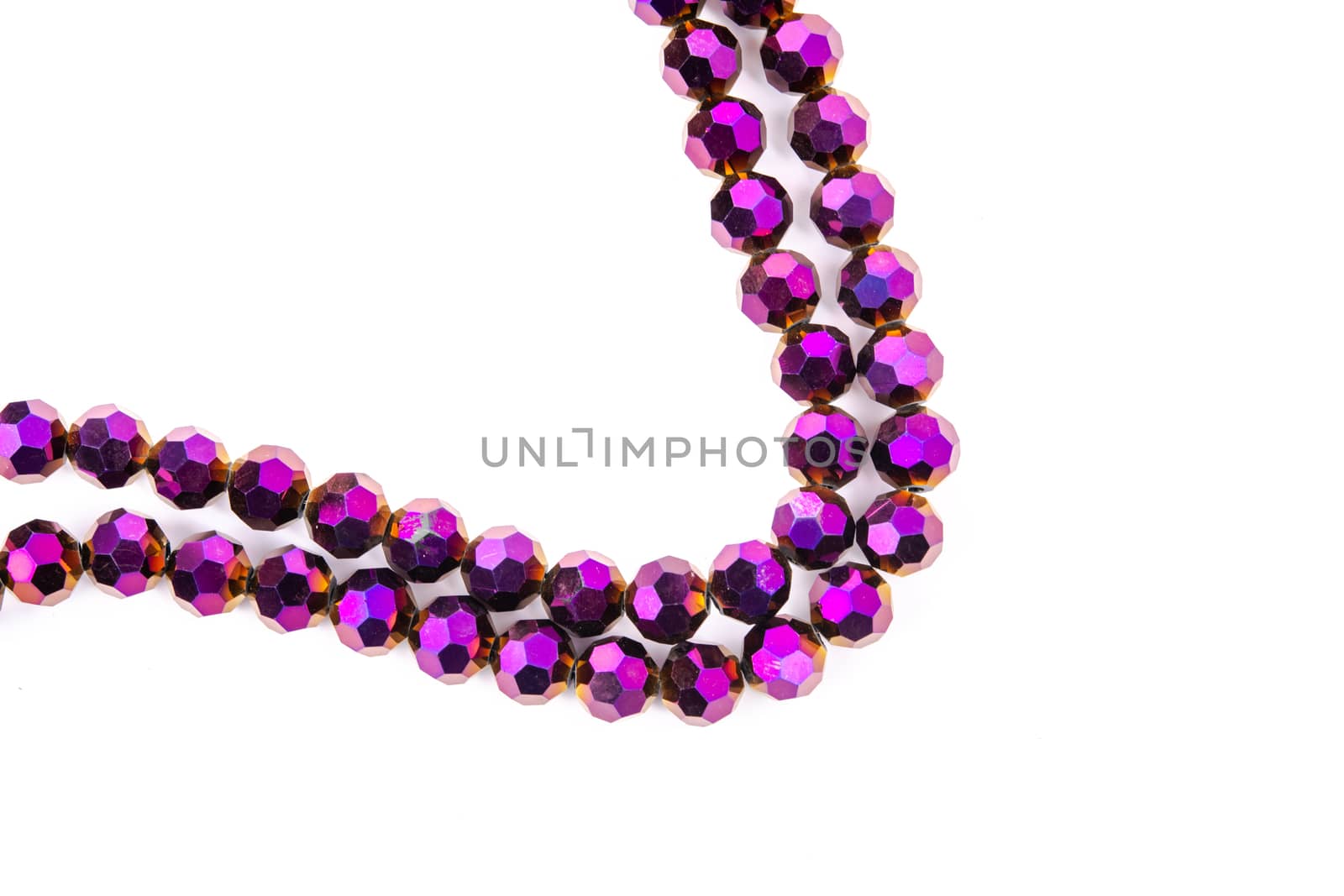 Beautiful Light purple Glass Sparkle Crystal Isoalted Beads on white background. Use for diy beaded jewelry