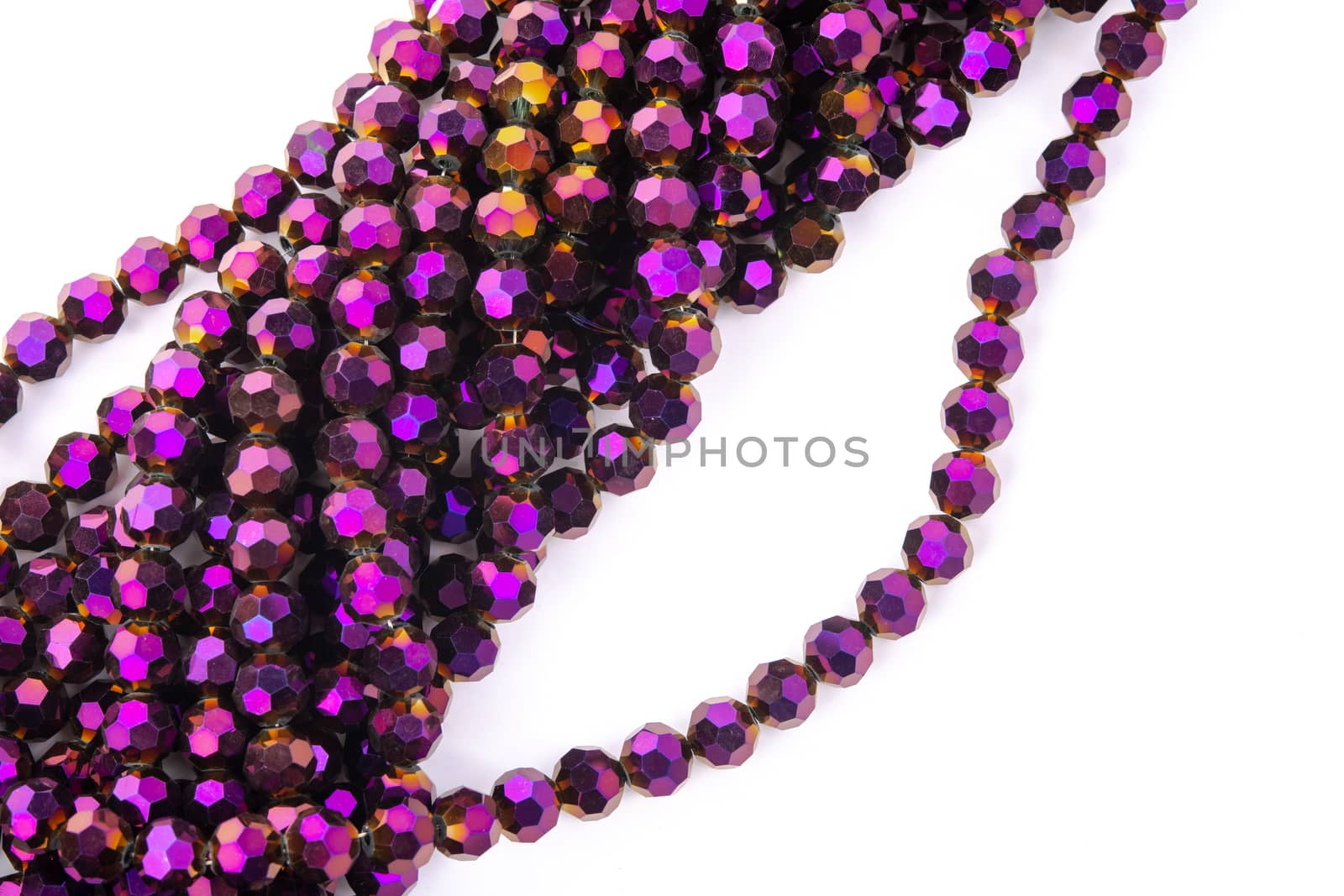Beautiful Light purple Glass Sparkle Crystal Isoalted Beads on white background. Use for diy beaded jewelry