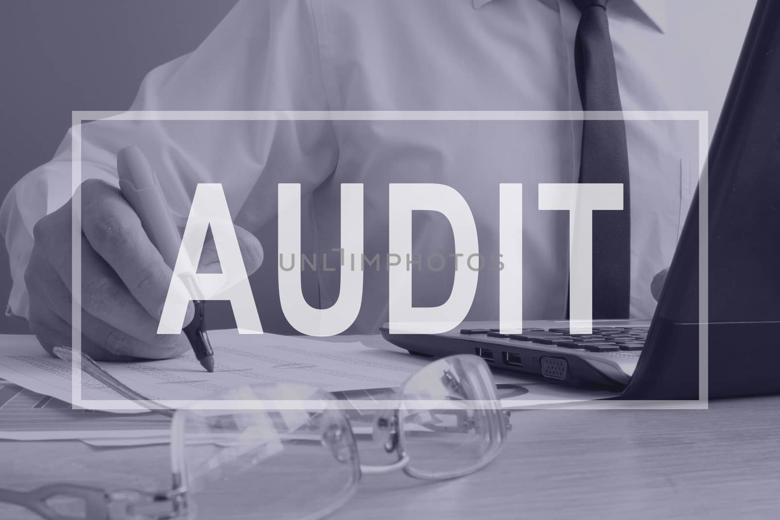 Audit concept. Auditor is working with ledger. by designer491