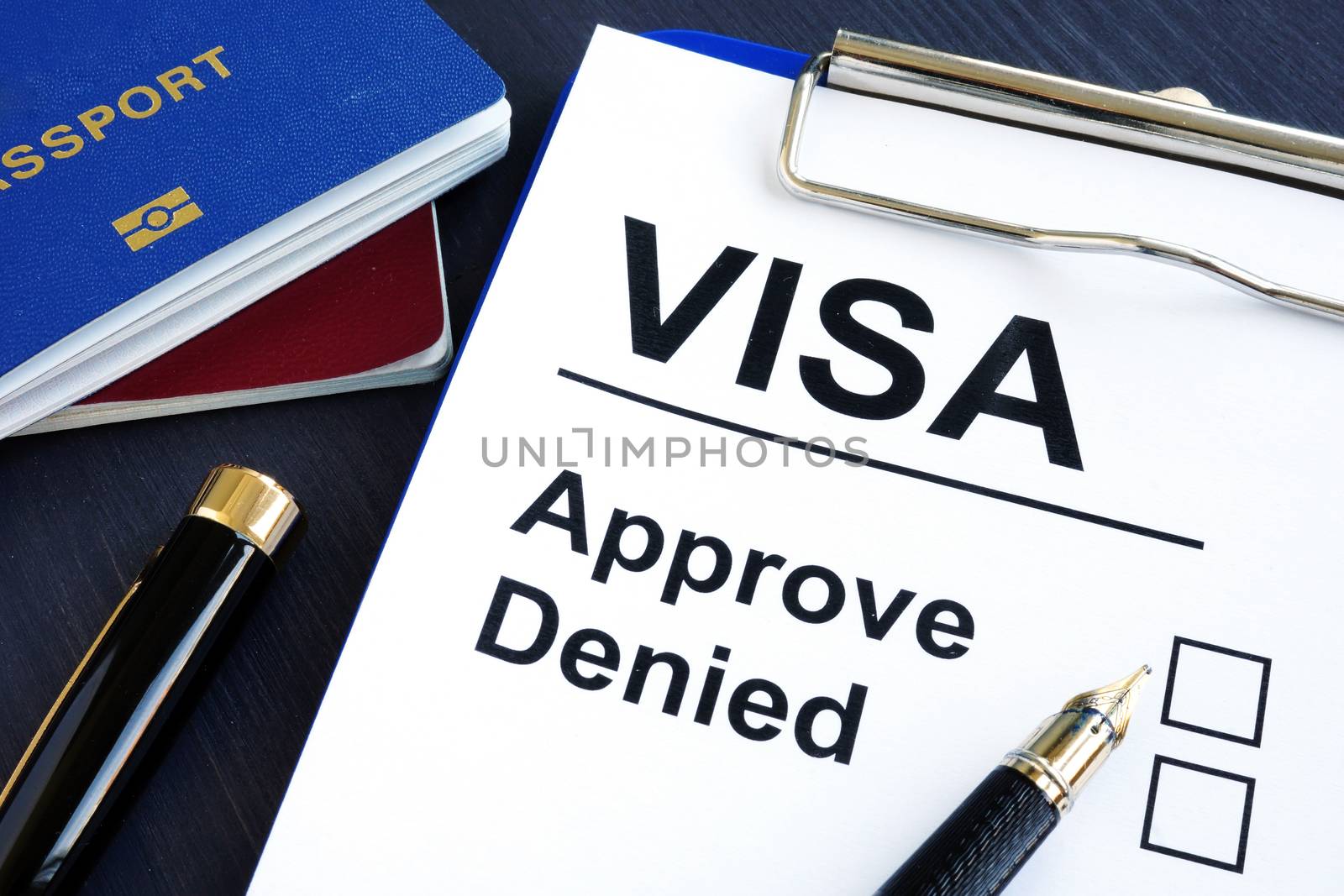 Visa approve or denied and passport. Immigration.