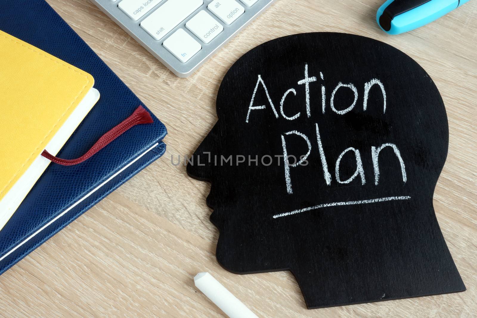 Action plan written on head silhouette.