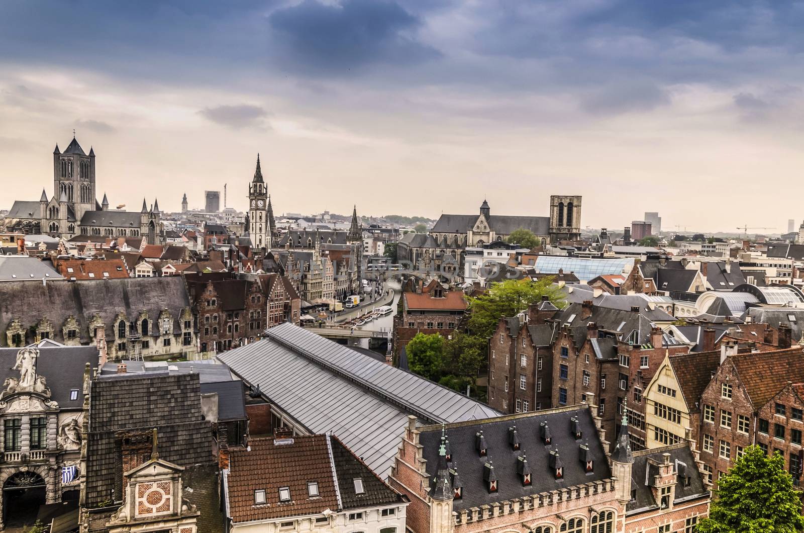 View of the center of the historic city of Ghent with its channels