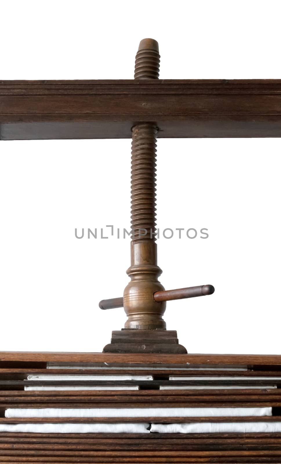 Antique wooden clothes wringer, isolated on white