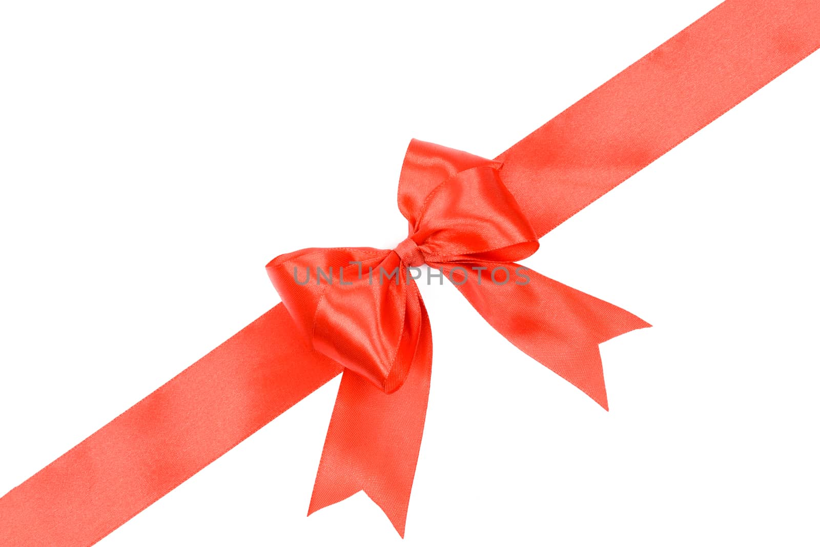 Gift card concept - shiny red satin ribbon with bow isolated on white background 