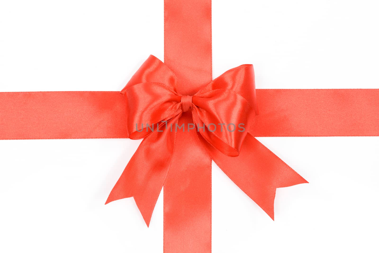 Gift card concept - shiny red satin ribbon with bow isolated on white background 