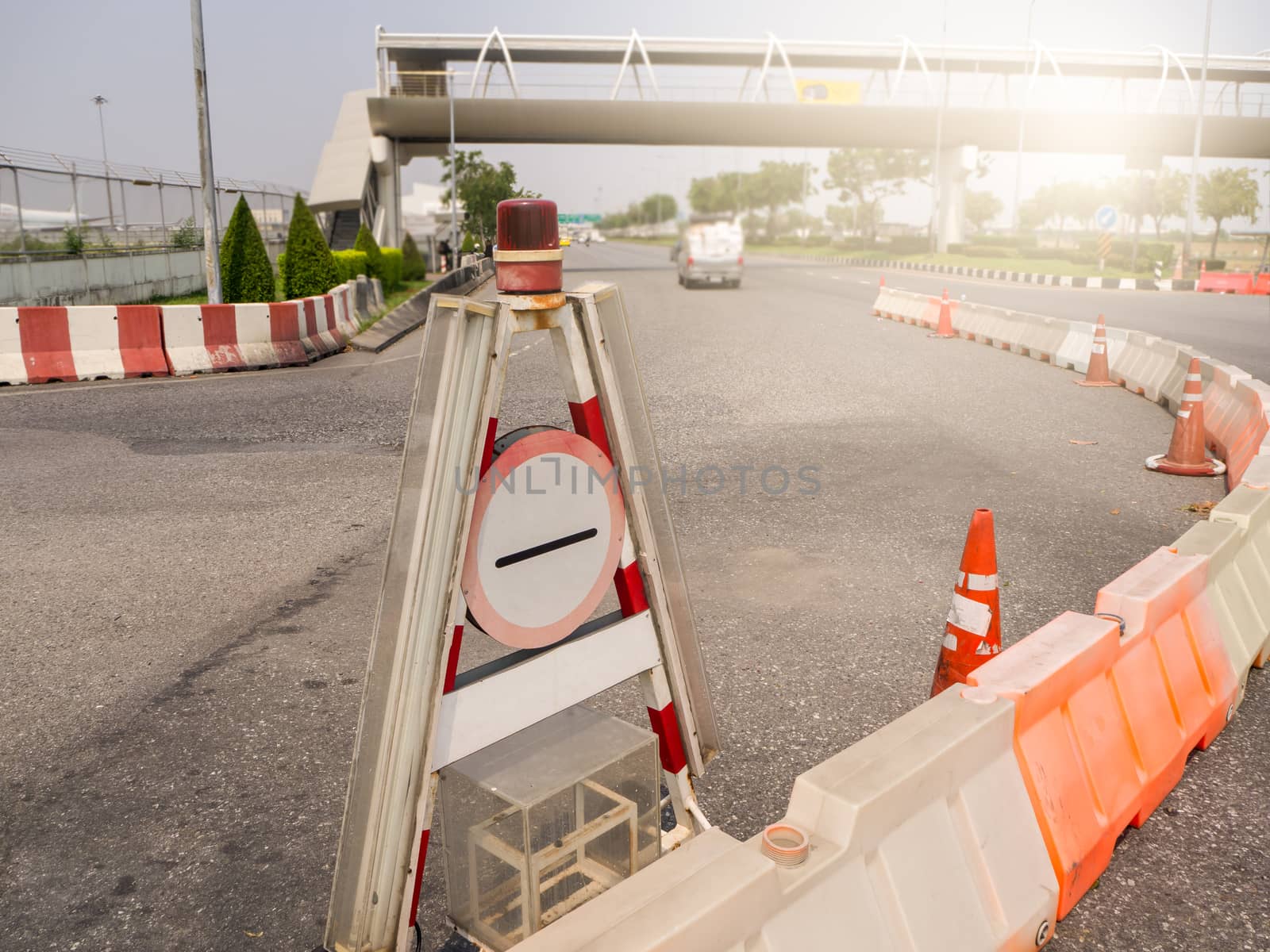 plastic road fencing on the street of a modern
