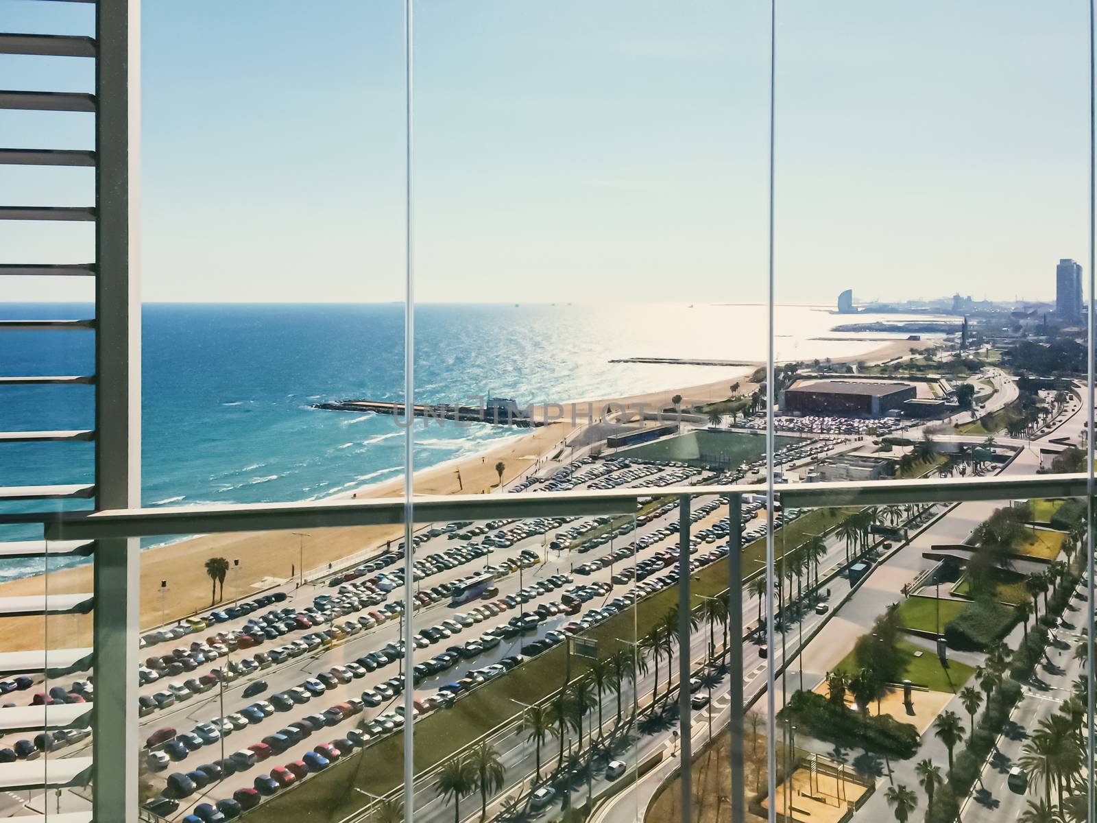 Seaside and port in Barcelona, Spain in summer