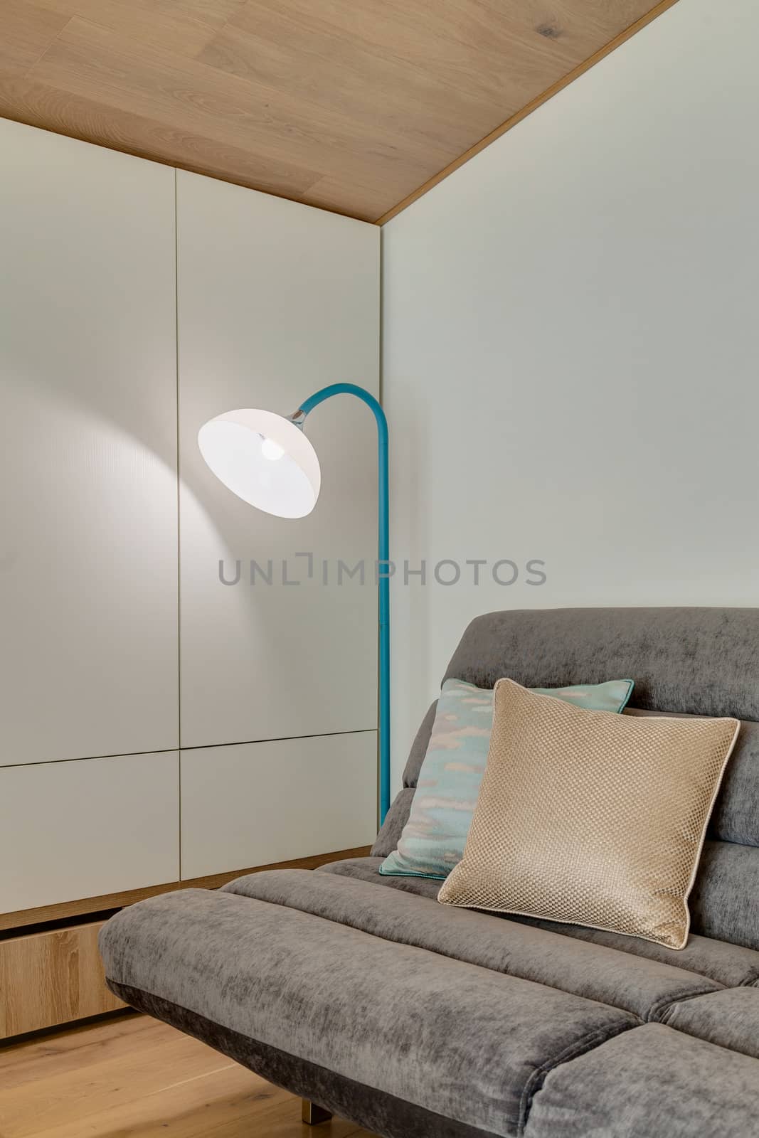 a modern room with a sofa and floor lamp by sveter