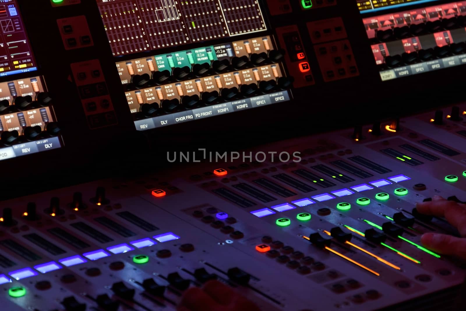 Director working on the video or sound mixing console in the studio