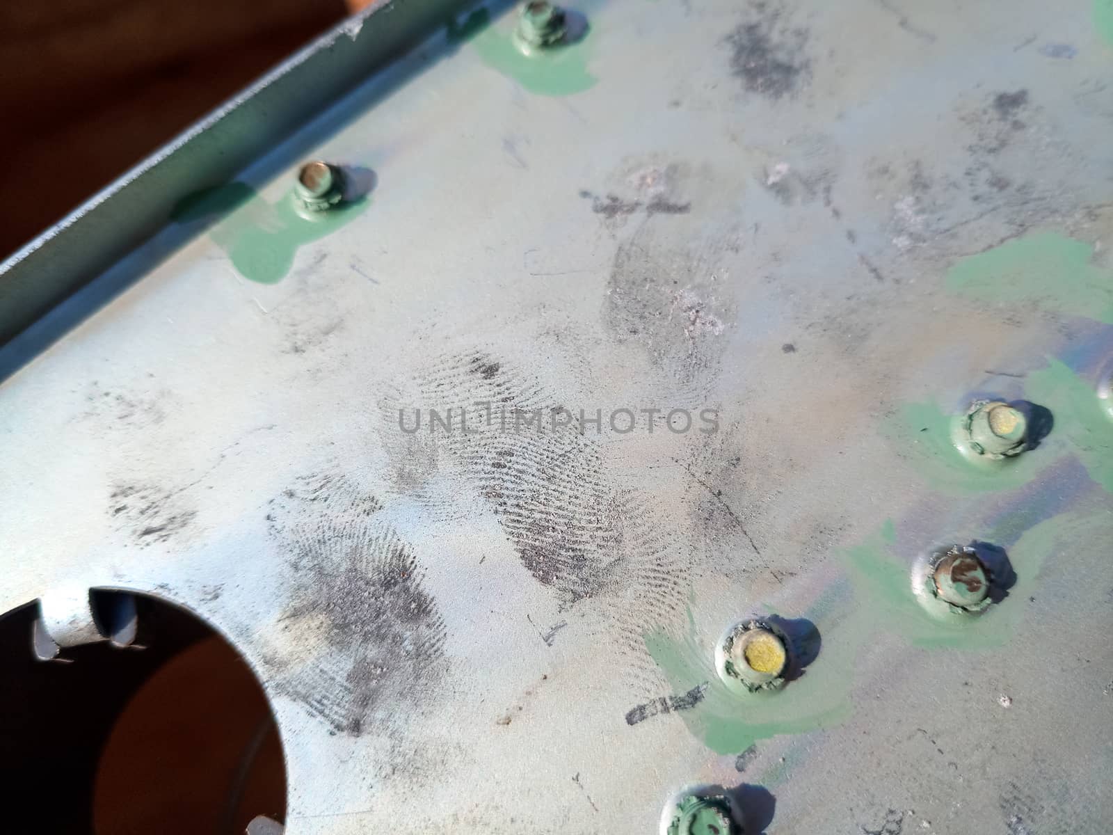 Fingerprints on the steel surface. Fingerprints of dirty hands.