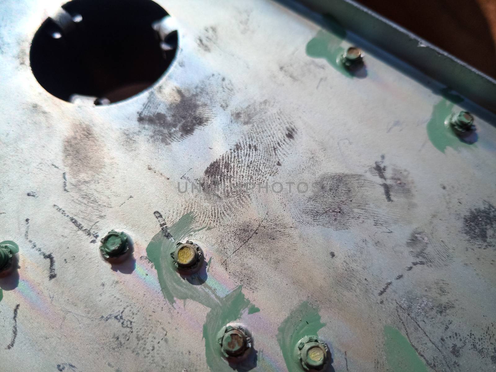 Fingerprints on the steel surface. Fingerprints of dirty hands.