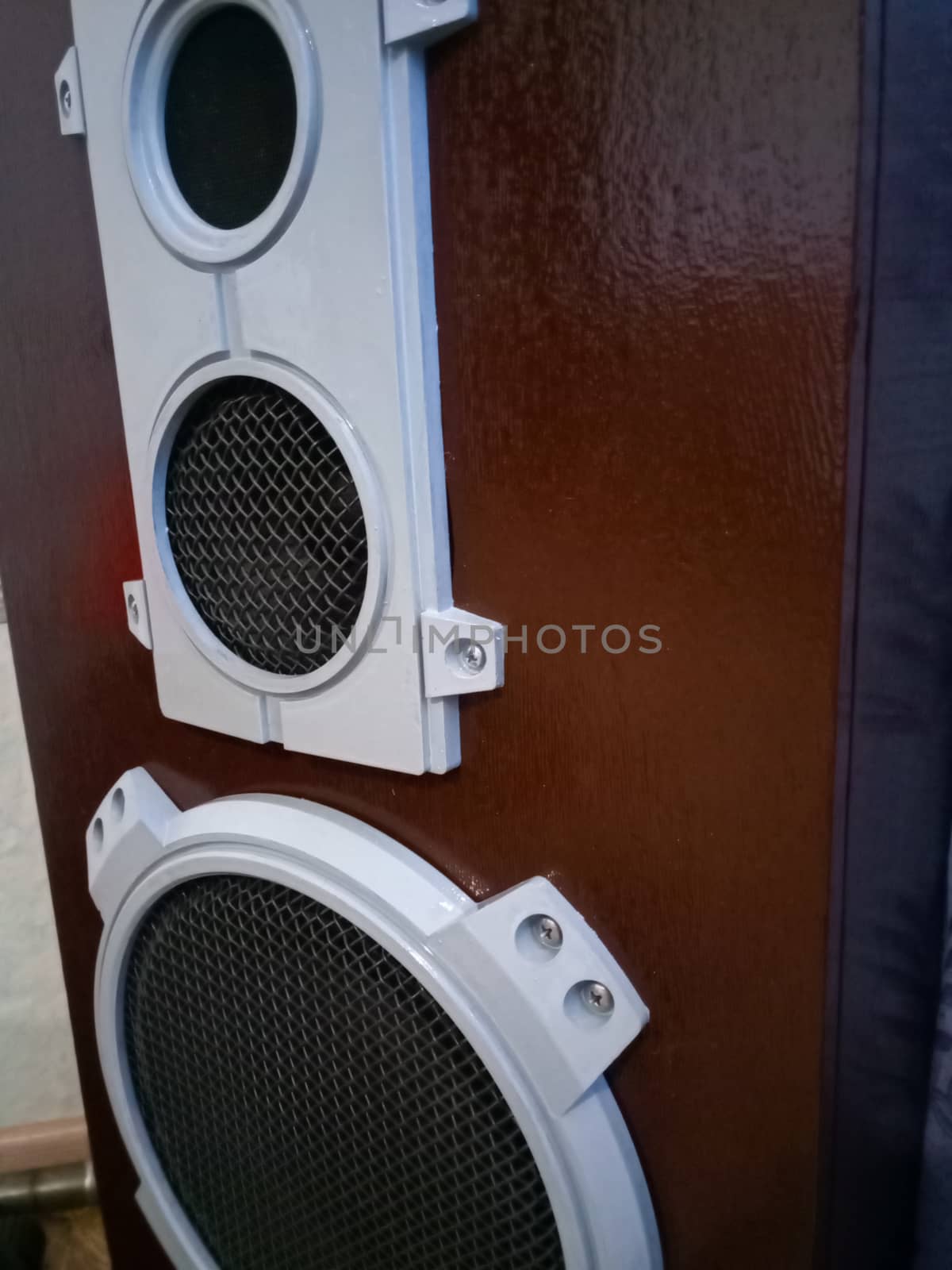 The restored and painted Amphiton 35as-018 speaker system. Soviet vintage powerful acoustics.