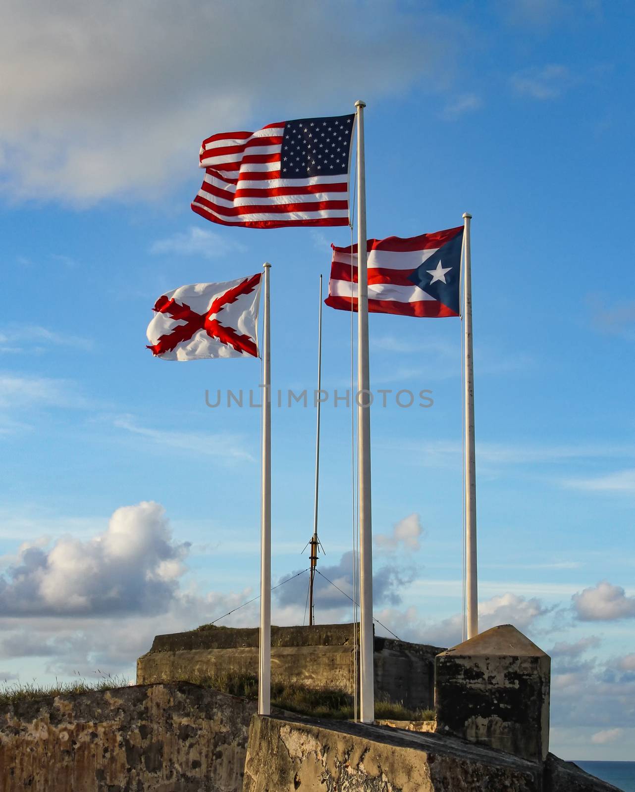 Puerto Rico, American and Cross of Burgundy Flags by kreativepics