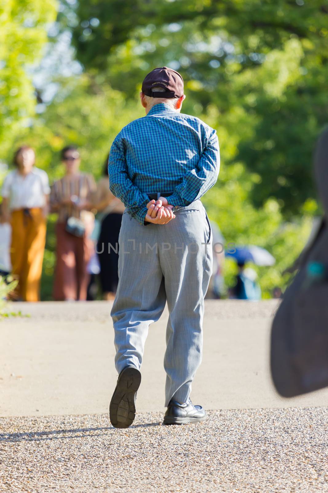 lonely asian old man walking in the park