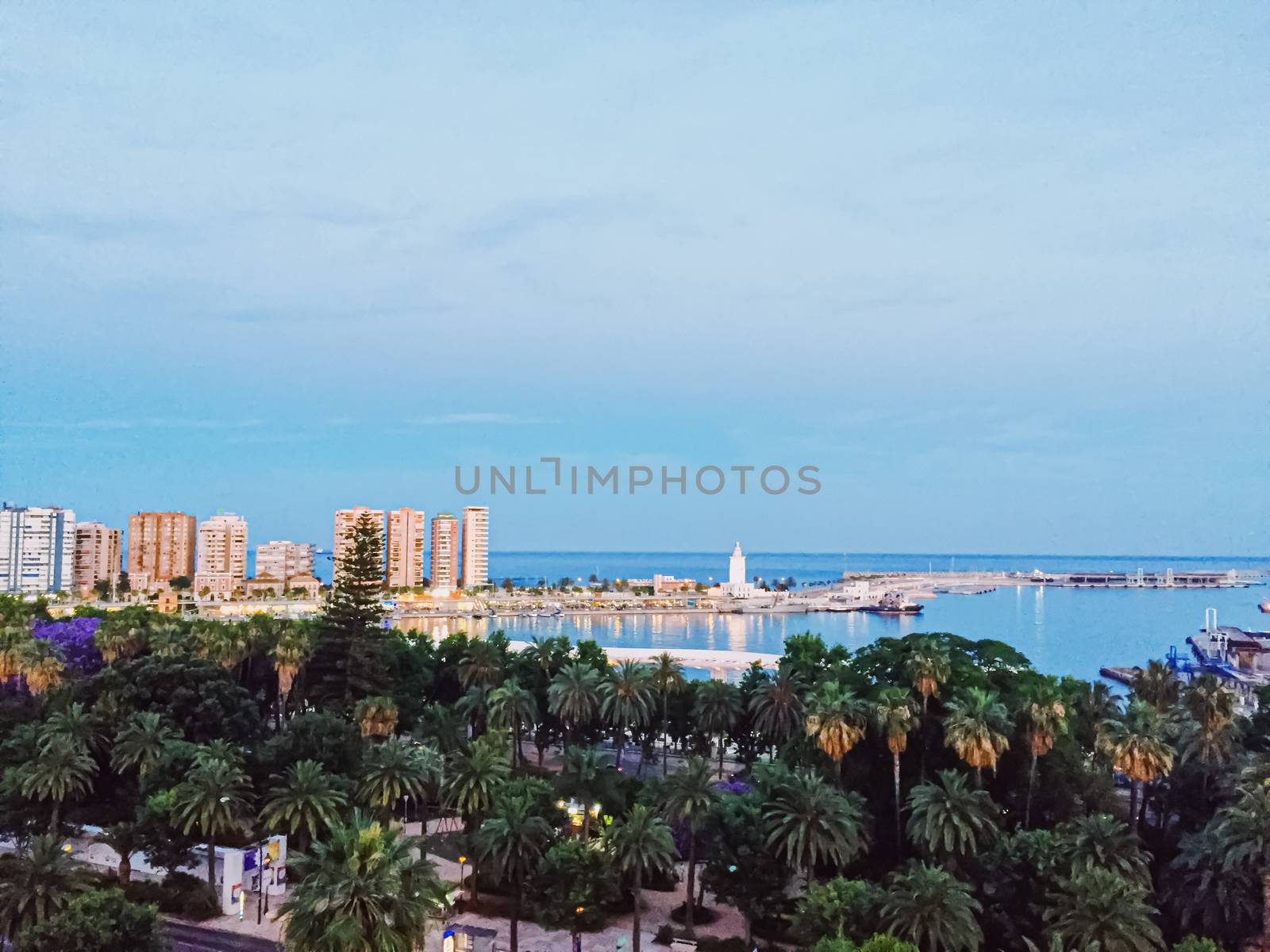 Aerial view of the Port of Malaga, the capital city of Andalucia region in Spain in summer