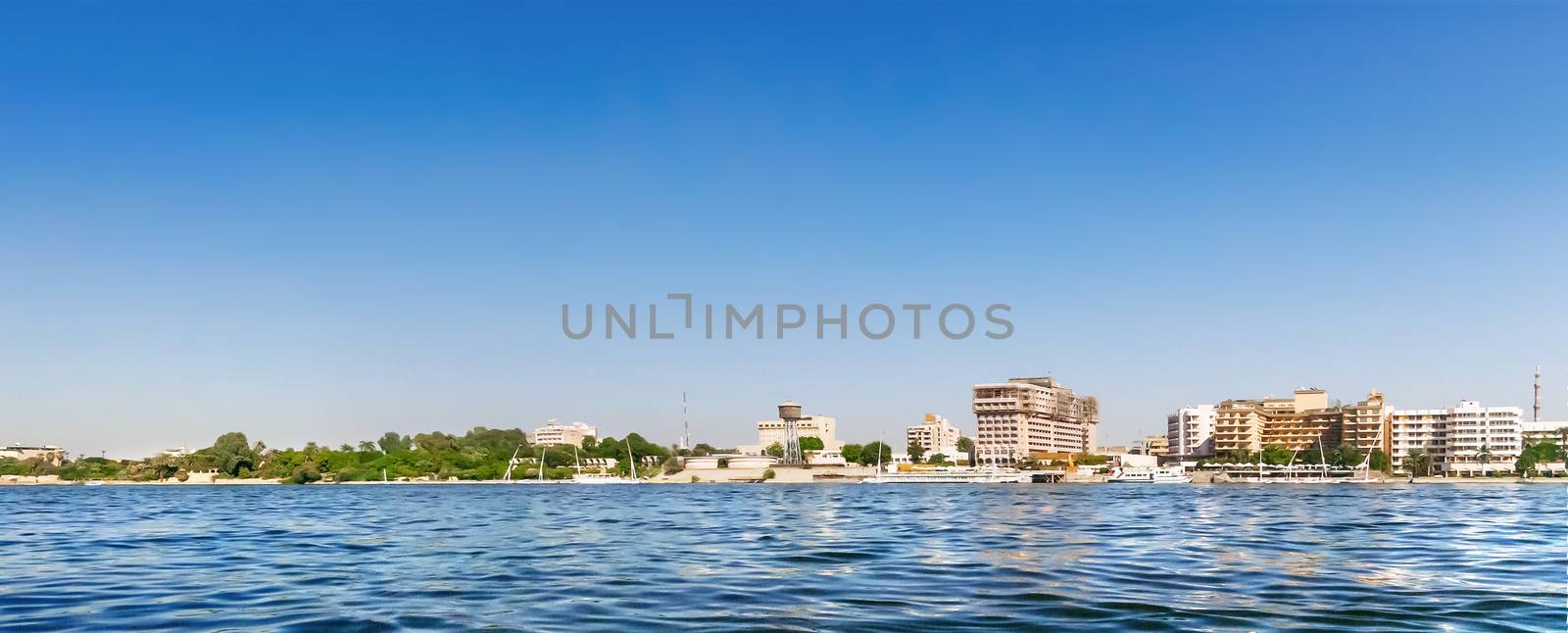 Panorama view on hotels under construction on the banks of the N by aksenovko