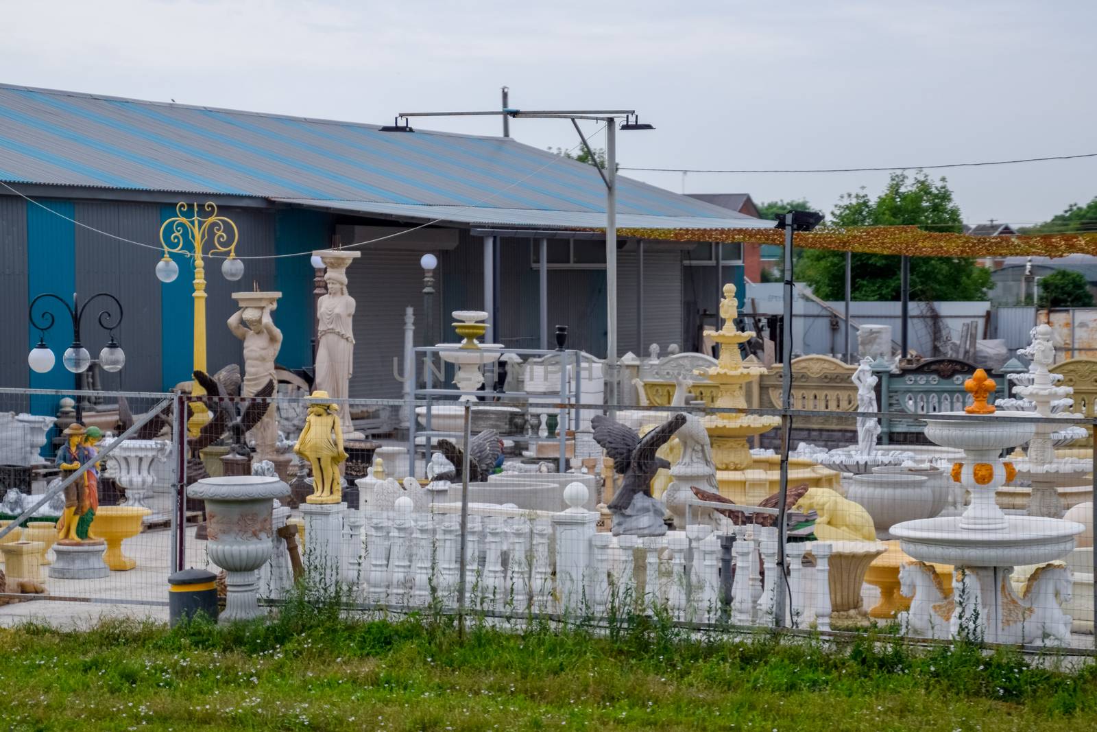 warehouse of modern sculptures in the antique style