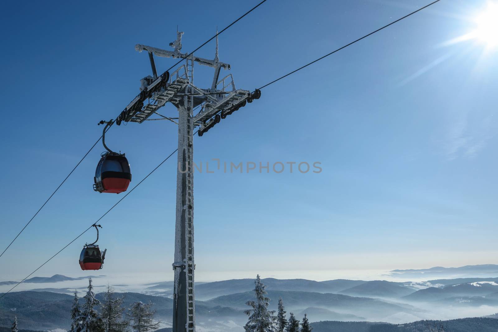 Gondola ski lift in the mountains by wdnet_studio