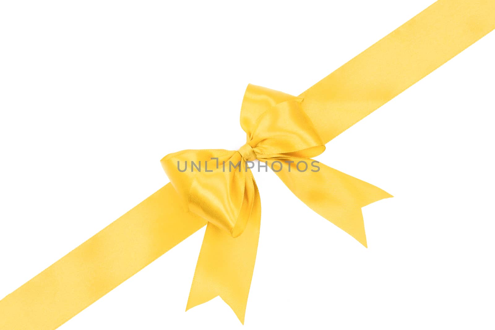 Gift card concept - shiny golden satin ribbon with bow isolated on white background 