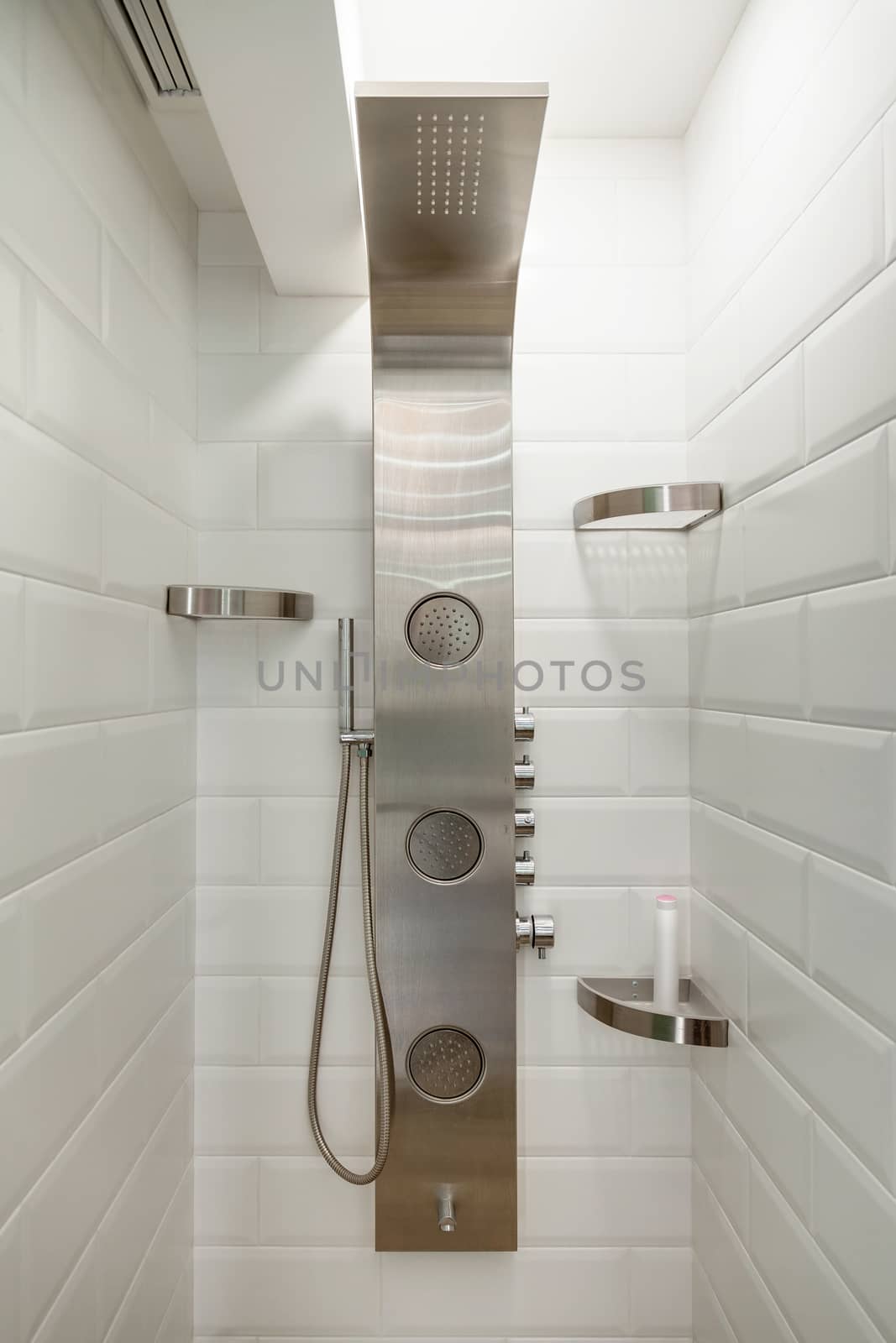 Modern white tiled shower room by sveter