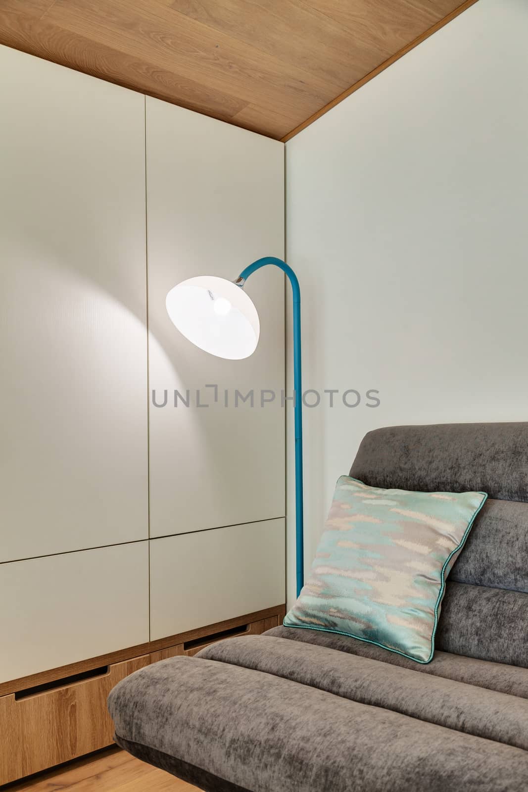 a modern room with a sofa and floor lamp by sveter