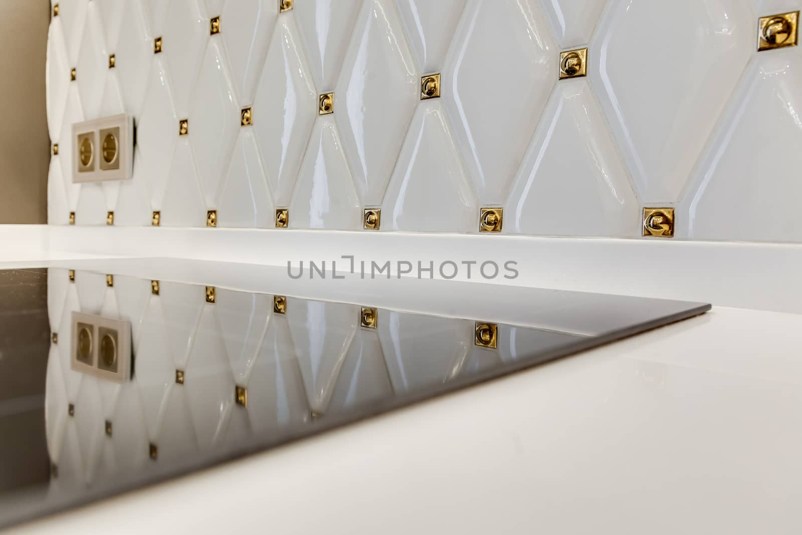 Modern decorative white tile closeup. Decorative background with white tiles on the wall.
