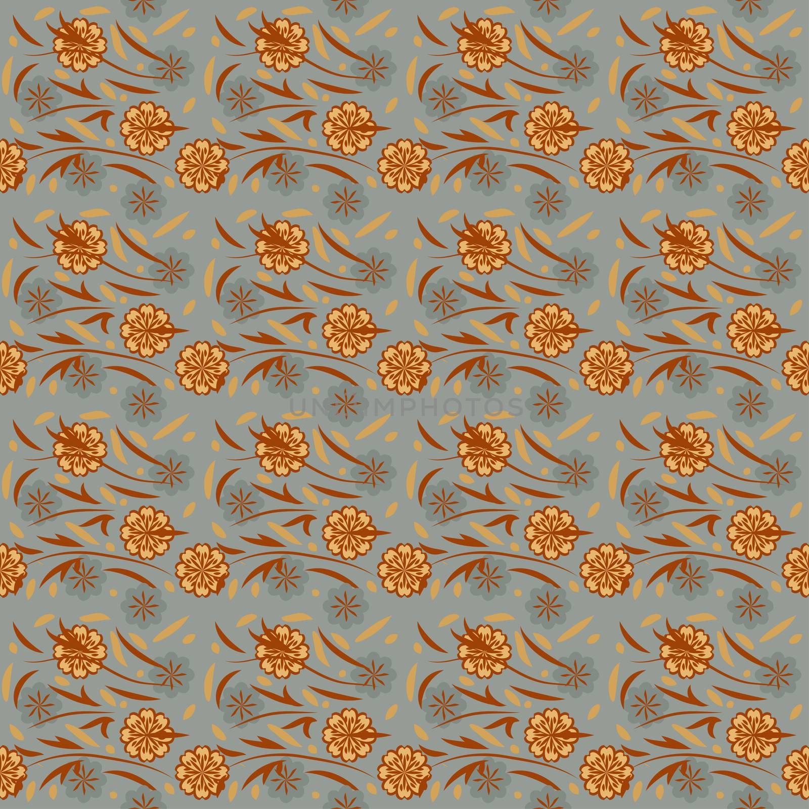 seamless pattern with flowers and leaves hohloma style by eskimos