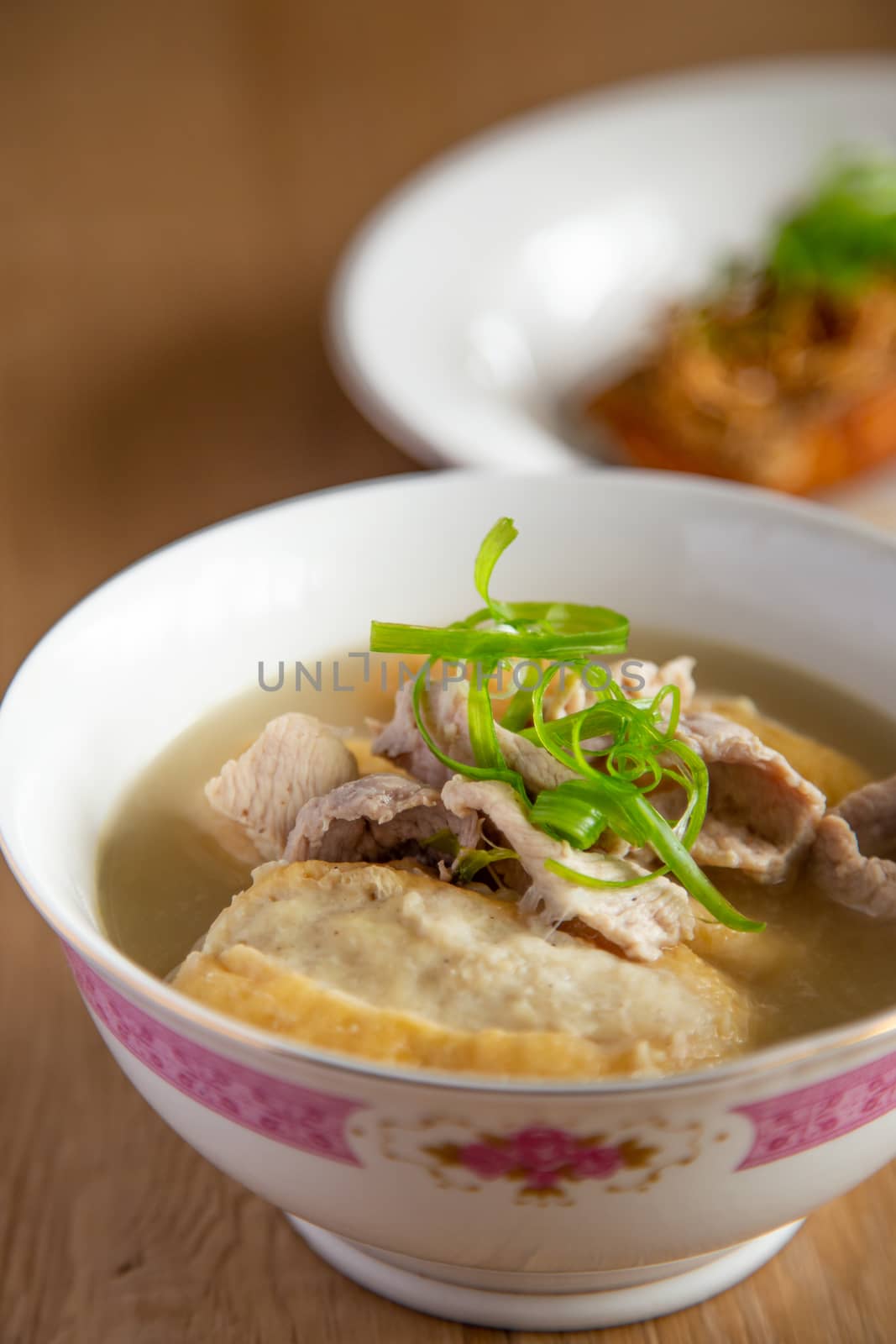 Pork soup tofu with fillingf fish paste