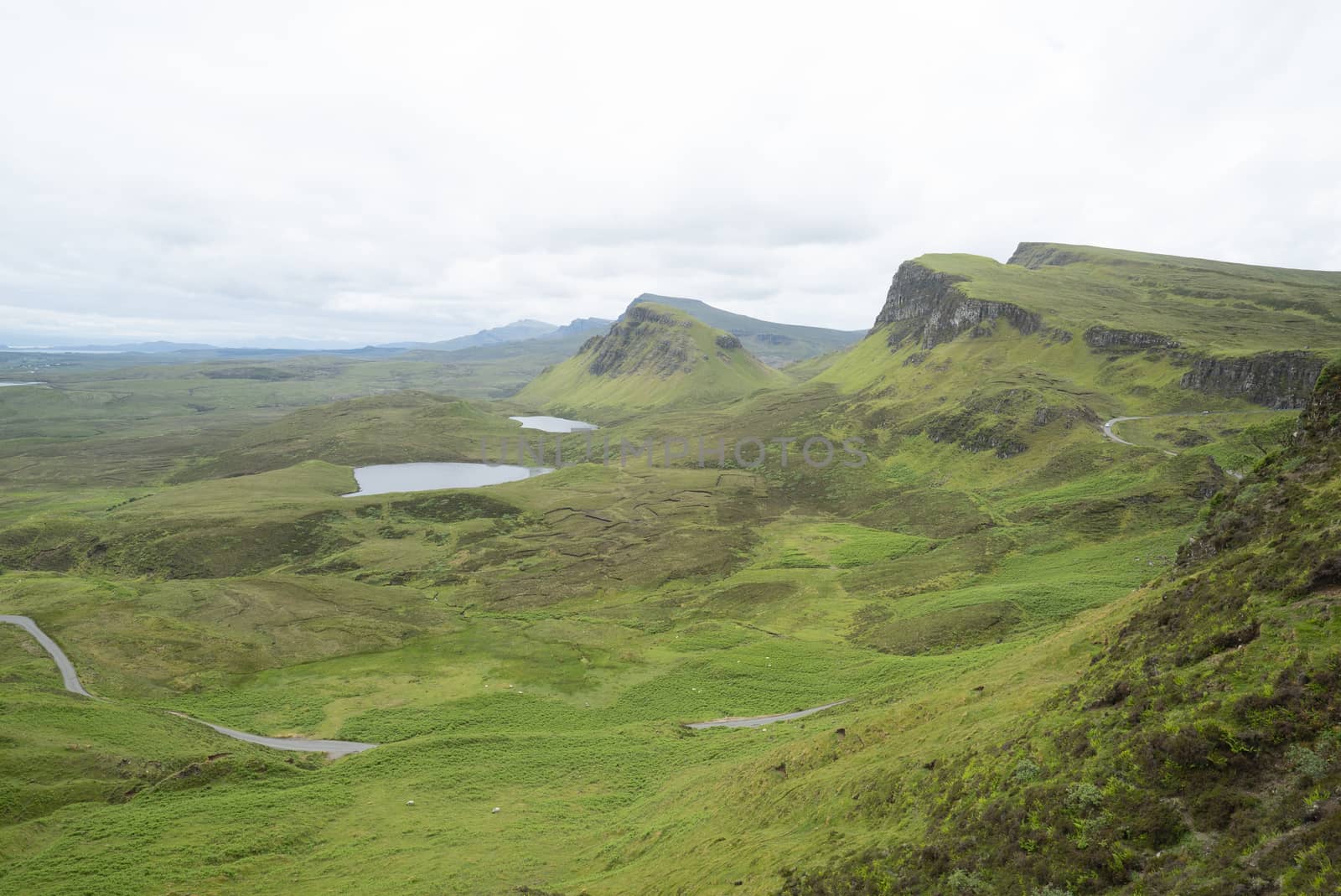 Landscape of mountains and lakes in Scotland, Quiraing