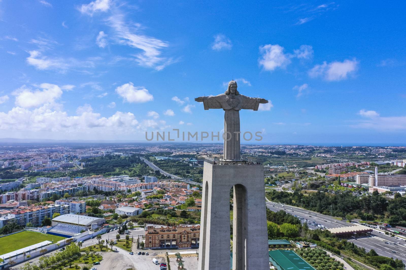 christ the king church beautiful lisbon monument landscape nature city drone sunny day