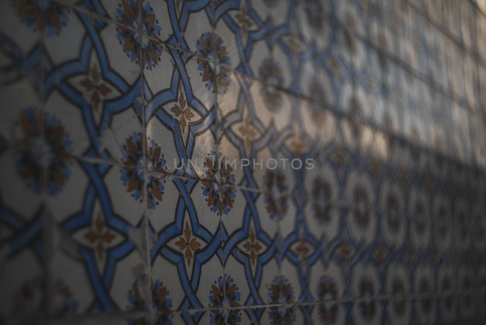 blue white and yellow lisbon tiles flowers pattern