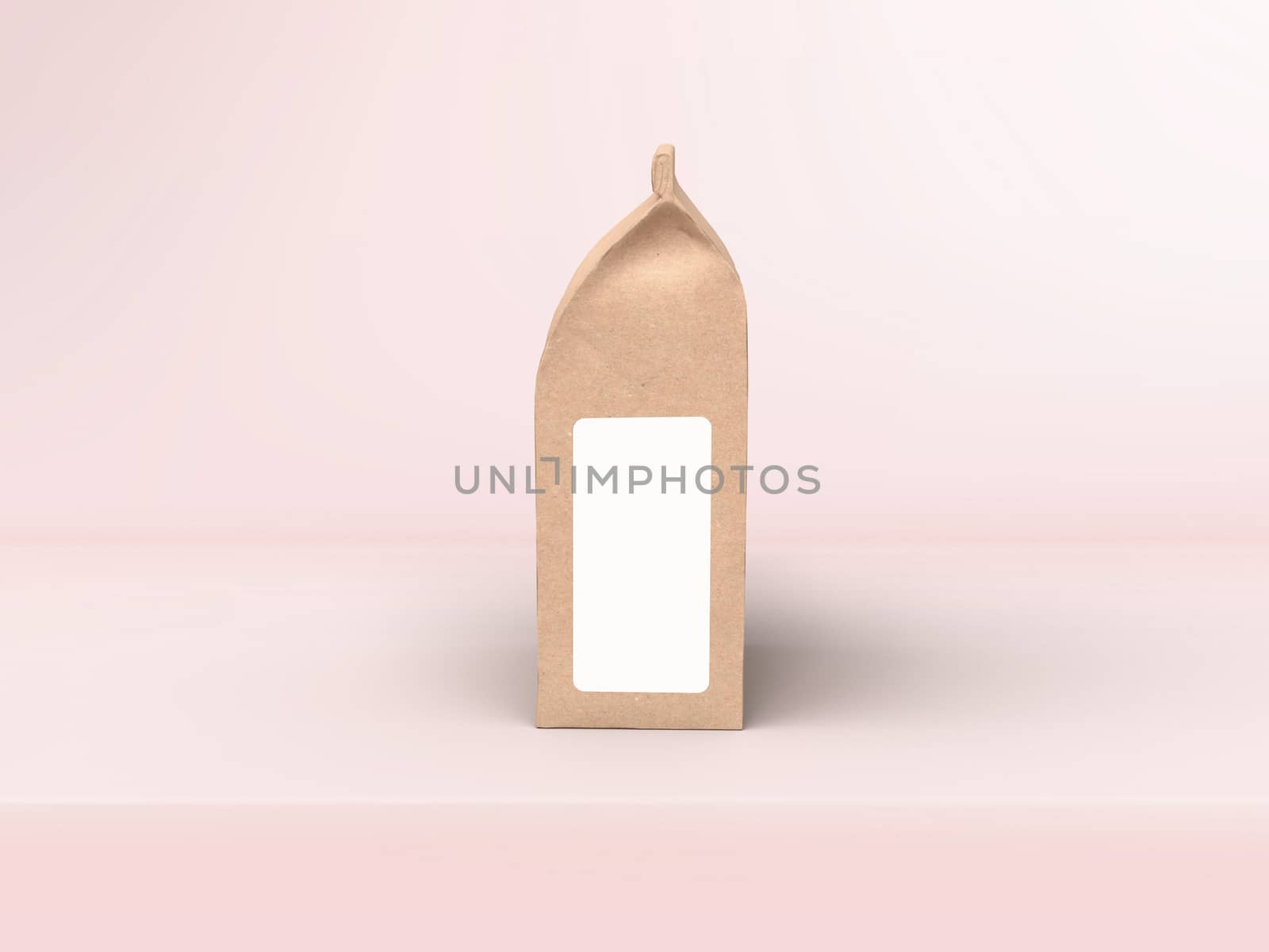 The coffee beam bag packaging mock-up design side view on pastel pink studio stage background