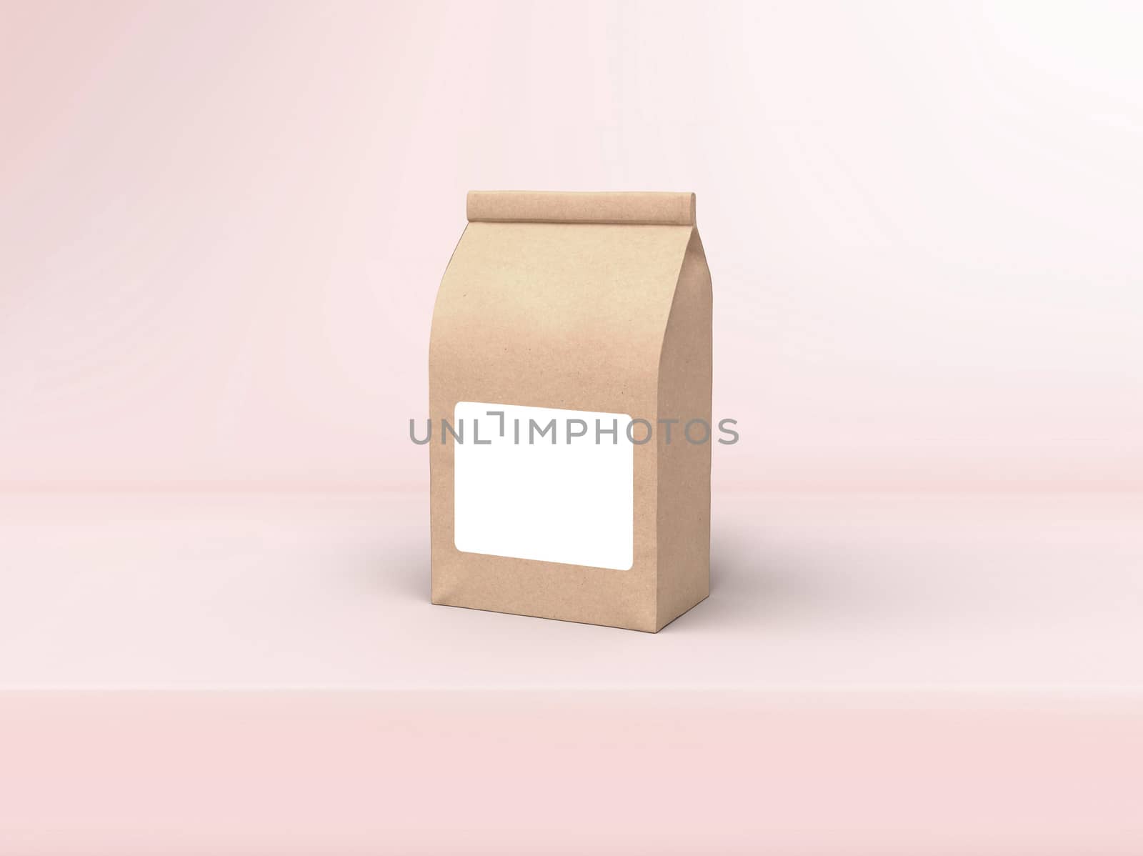 The coffee beam bag packaging mock-up design on pastel pink studio stage background