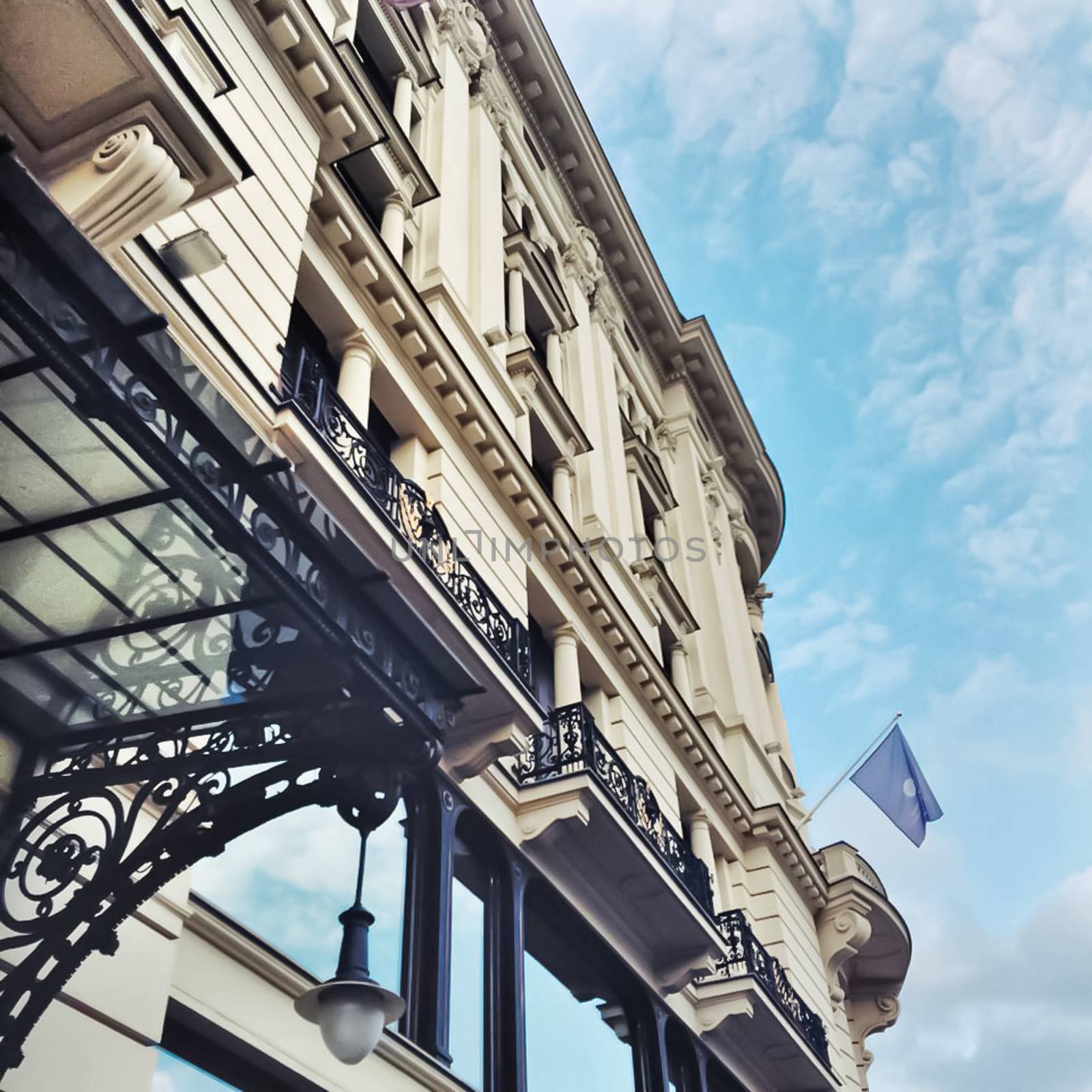 Exterior facade of classic building in the European city, architecture and design by Anneleven