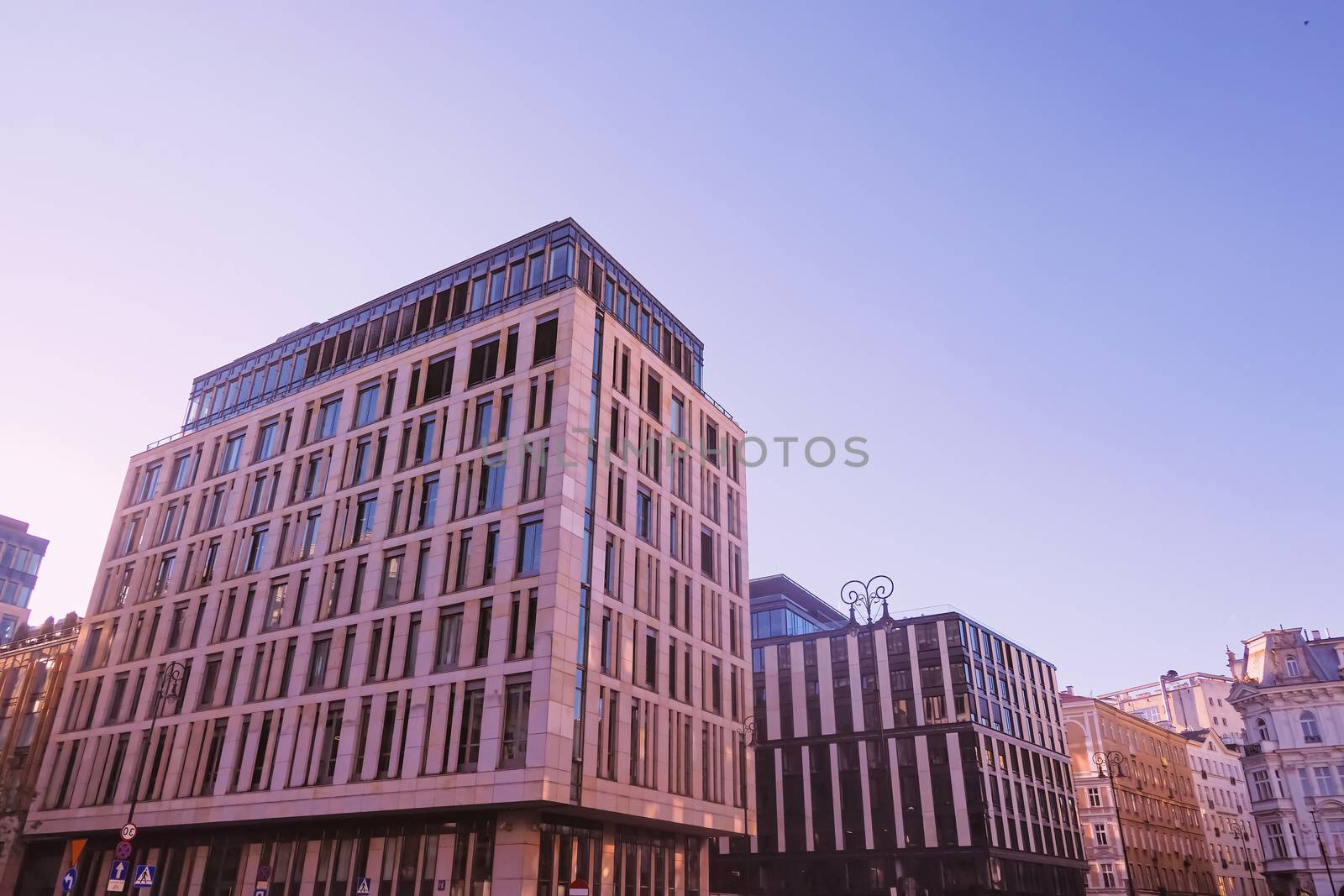 Exterior facade of classic building in the European city, architecture and design detail