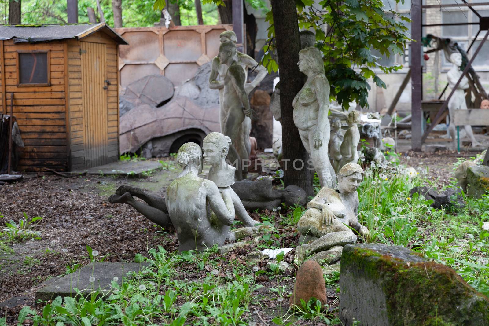 Budapest, Hungary - 5 May 2017: strange statues at Epreskert Garden