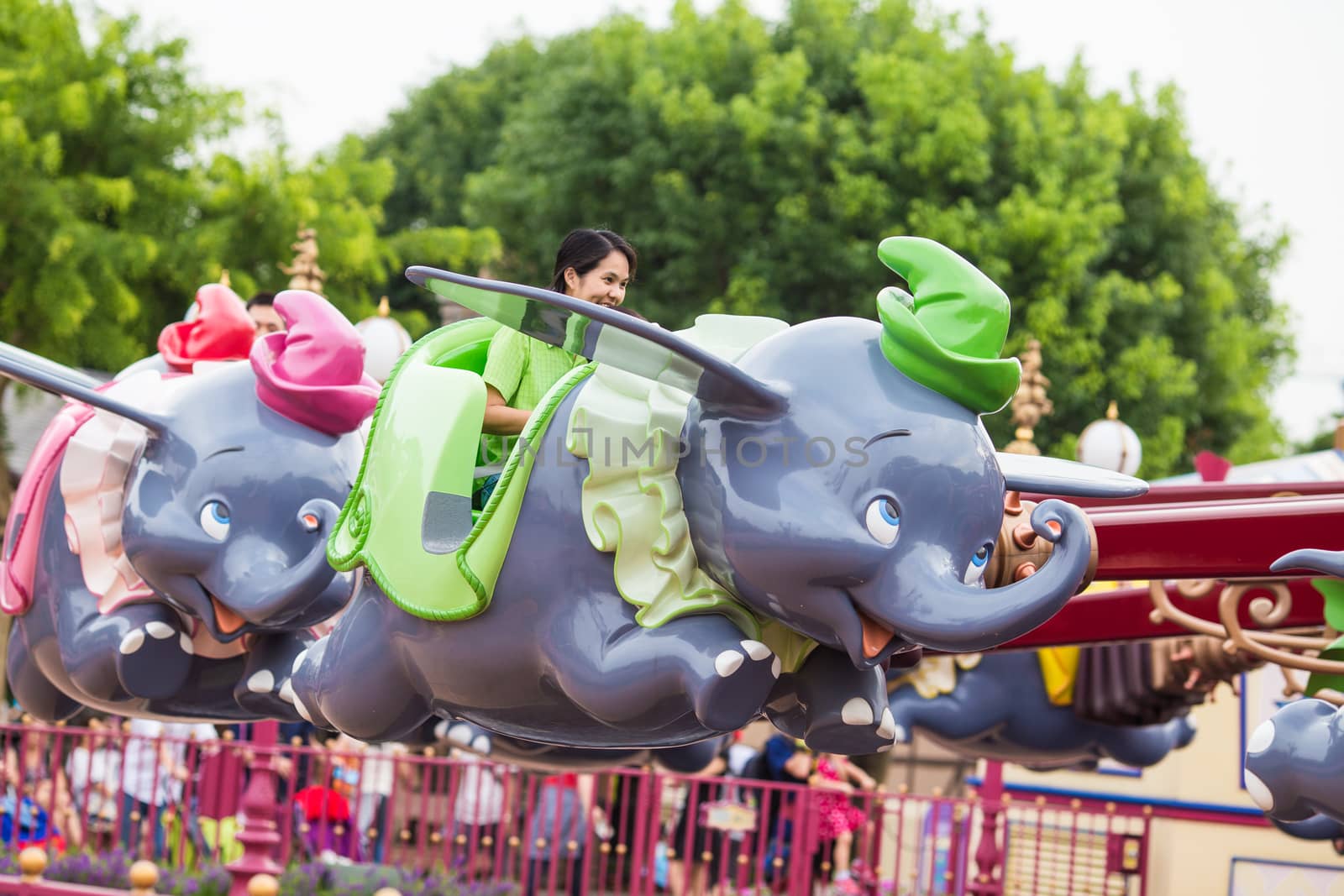 Lantau Island,Hong Kong,September 21 2015.Tourists are enjoying this ride called Dumbo the fly Elephant.