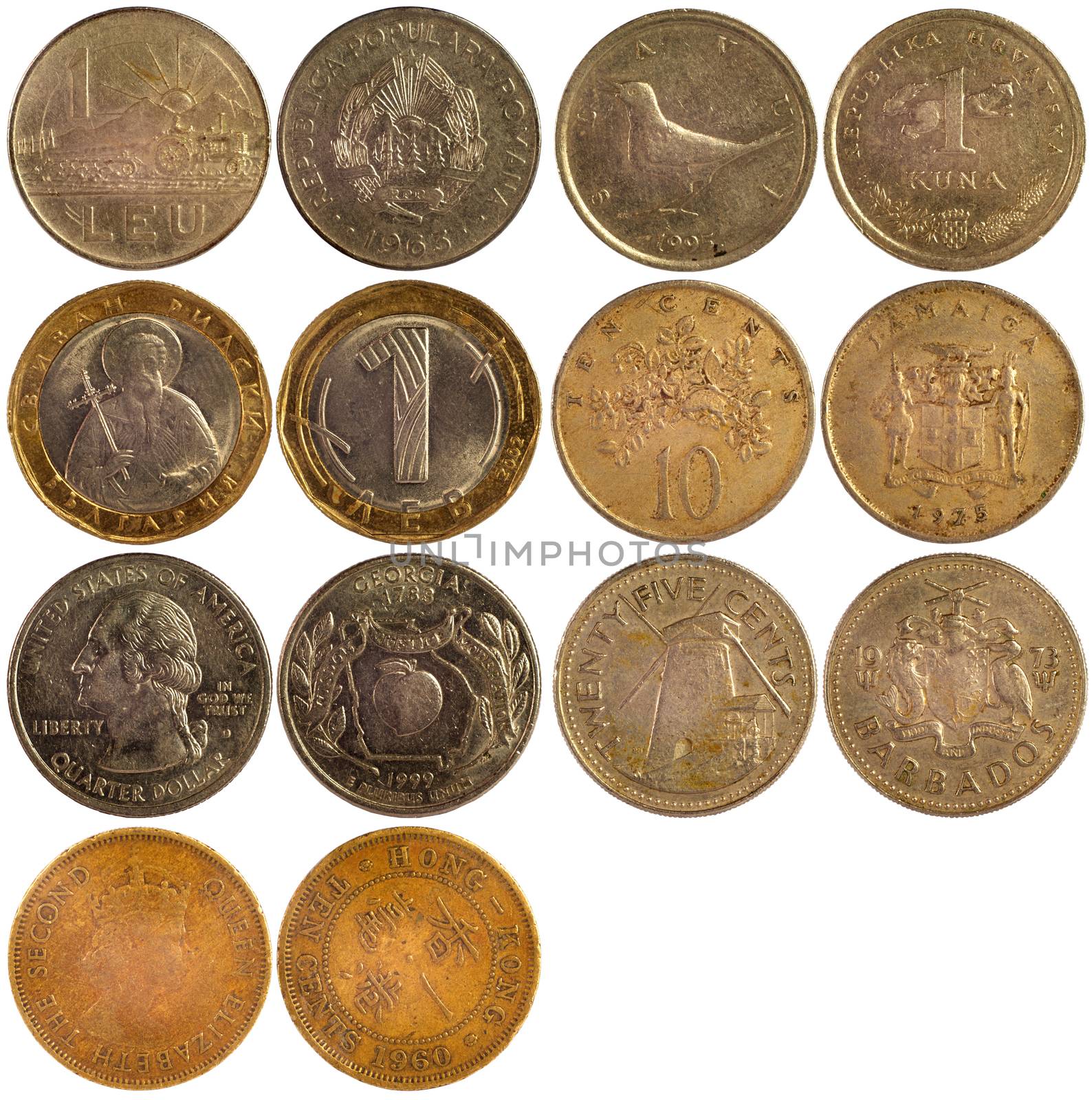 old rare coins of different countries isolated on white background