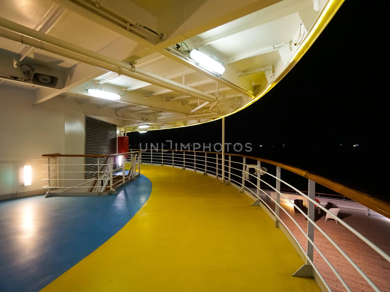 Cruise Ship Upper deck in the night time. 