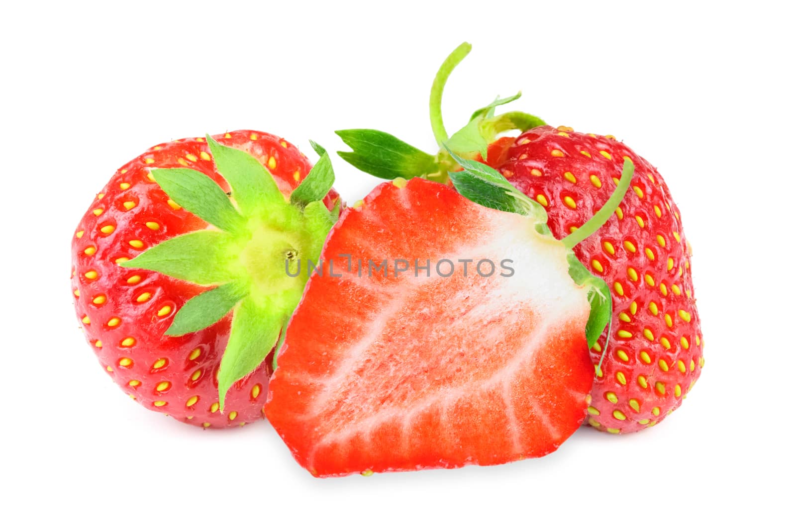 Group of strawberries  isolated on a white background in close-up