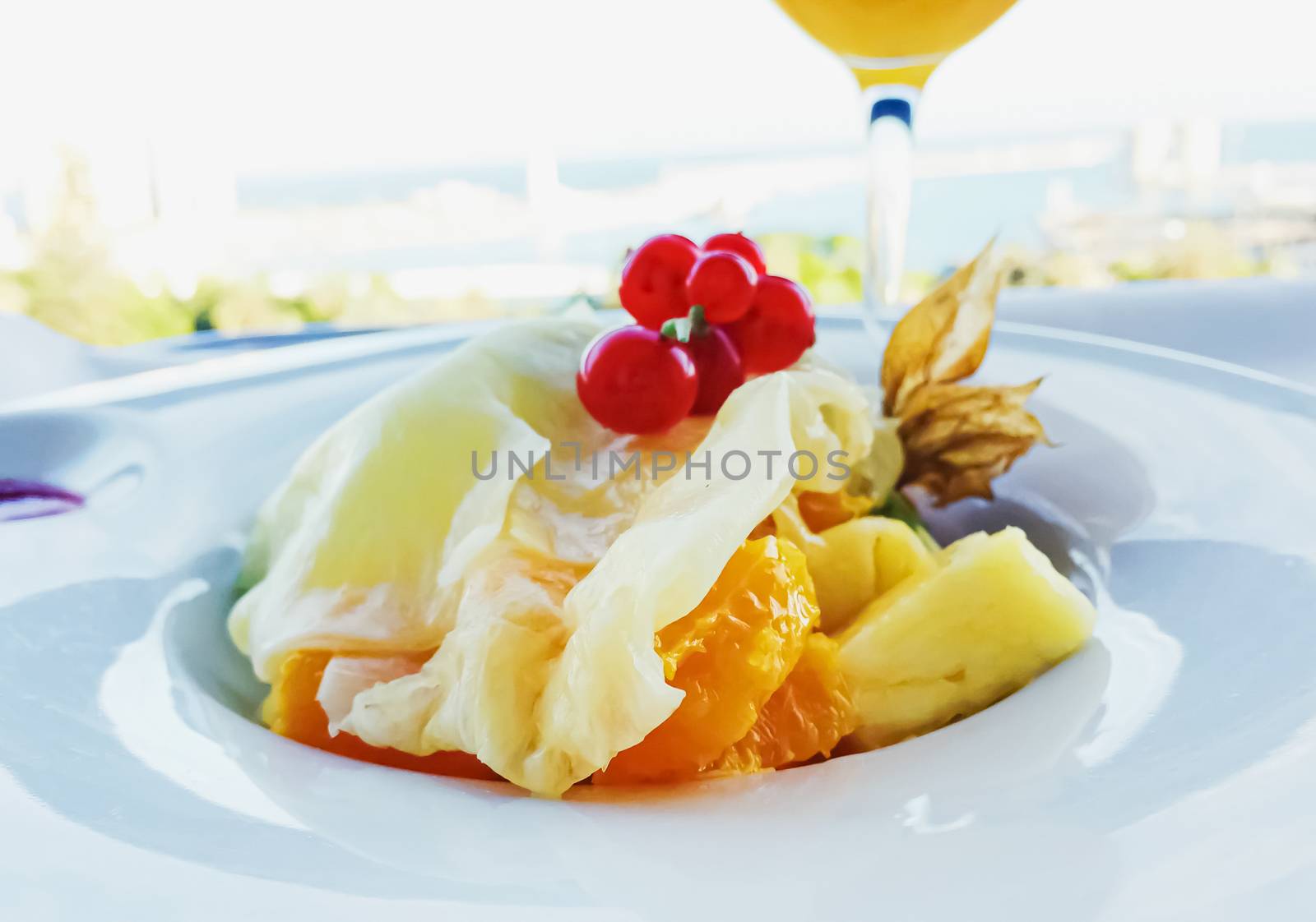 Fruit plate as delicious dessert, food and menu