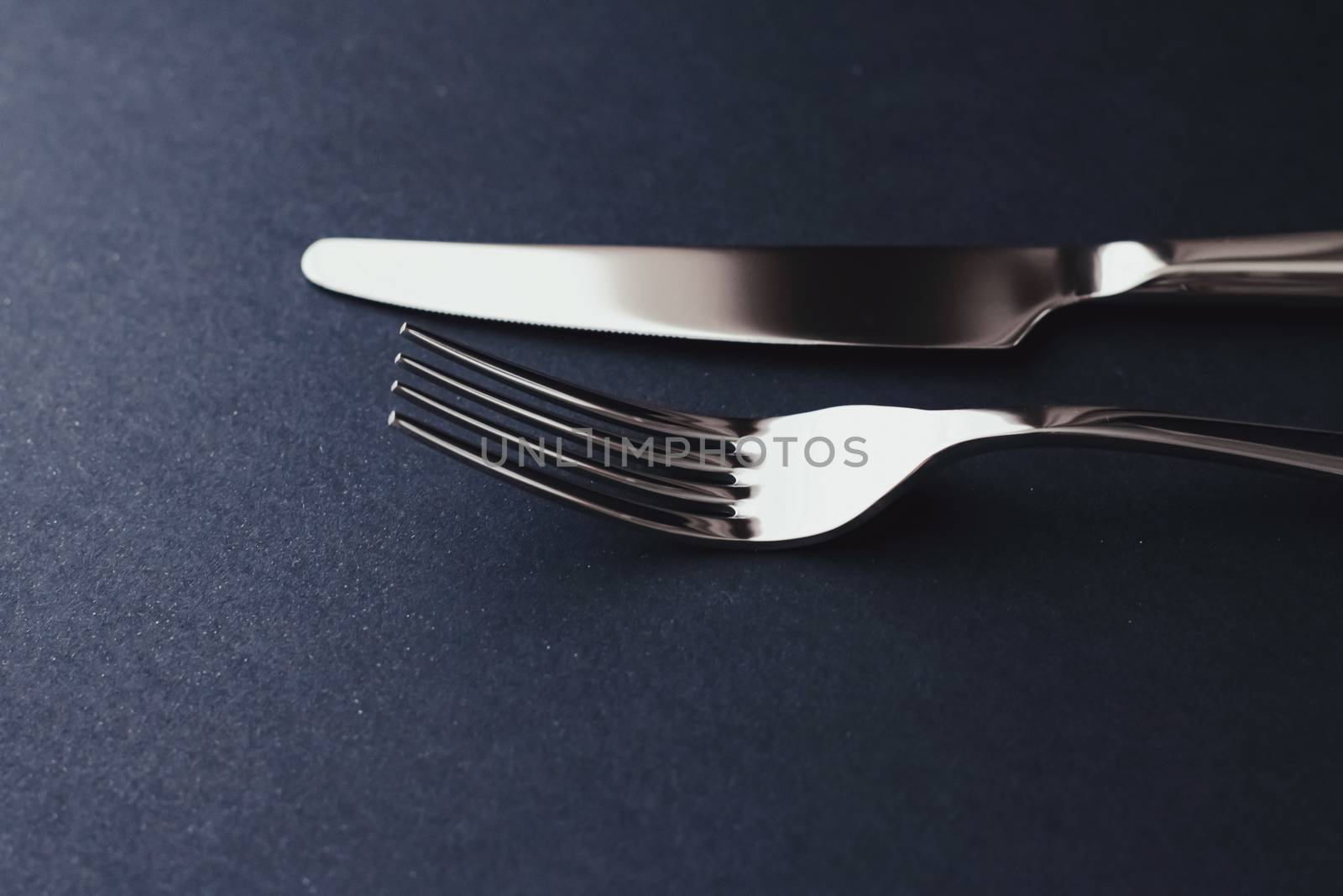 Fork and knife, silver cutlery for table decor, minimalistic design and diet concept