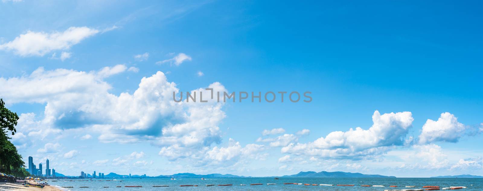 Aerial panoramic view of Pattaya beach Thailand in summer landscape