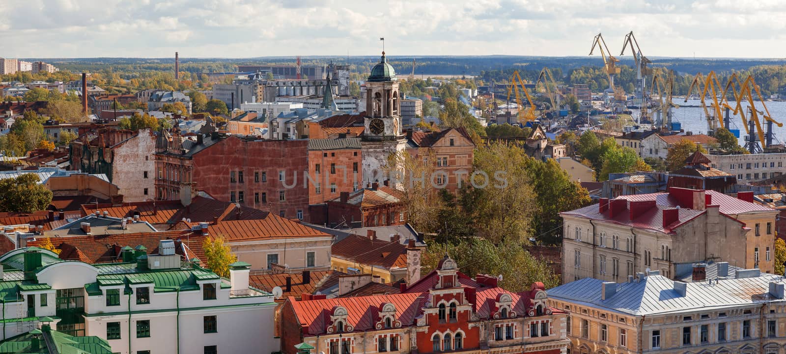 Vyborg (Viipuri), panorama view in sunny autumn day. Russia.